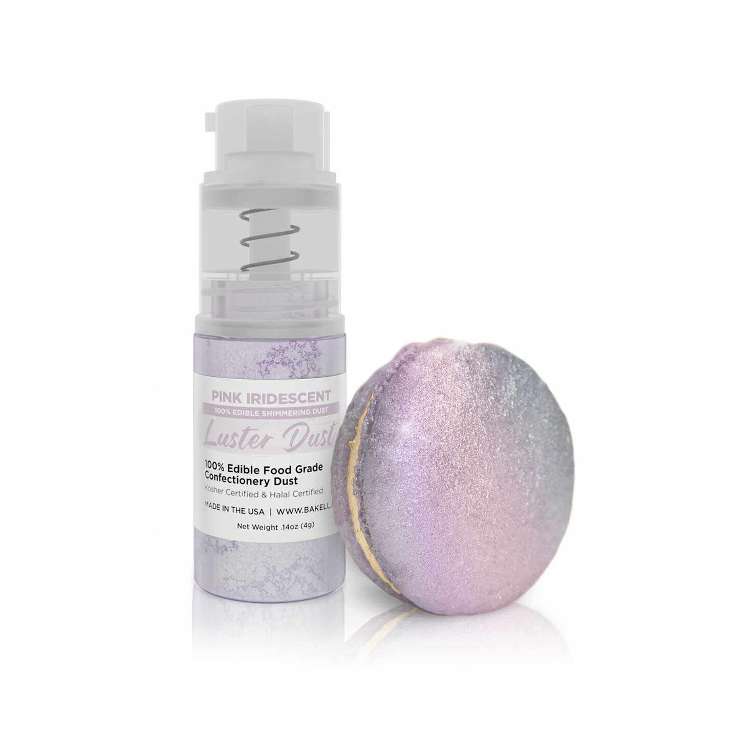 Bakell - Iridescent Pink Luster Dust (4g, 1x Pump) Edible Vegan Dust & Paint for Baking, Desserts and Beverages