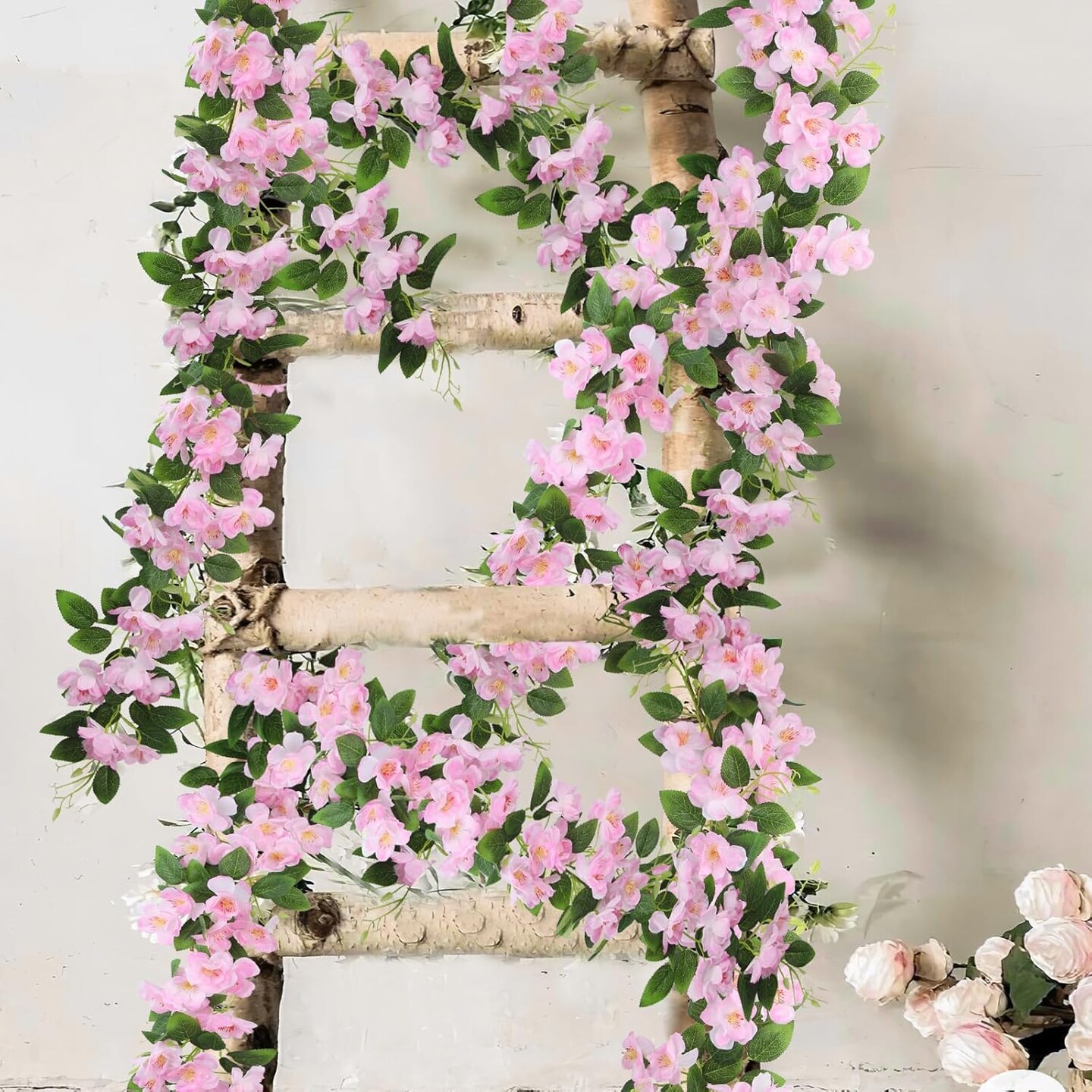 Pink Artificial Cherry Blossom Flower Vine Garland for Weddings & Decor