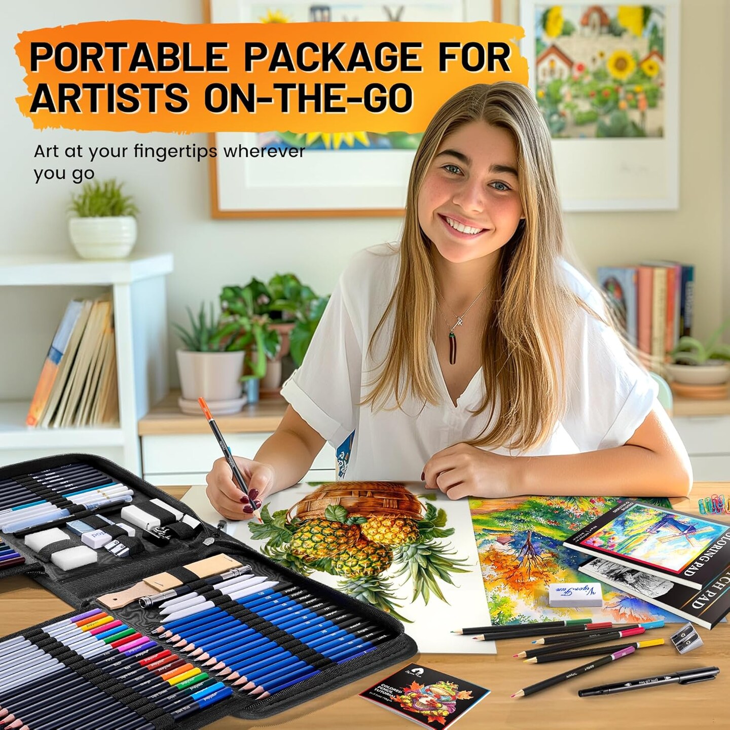 106 PCS Art Supplies Sketching Kit, Pro Drawing Pencils with 3-Color Sketchbook, Coloring Book, Colored Graphite Charcoal Watercolor &#x26; Metallic Pencils, Drawing Supplies Gifts for Artists Adults Kids
