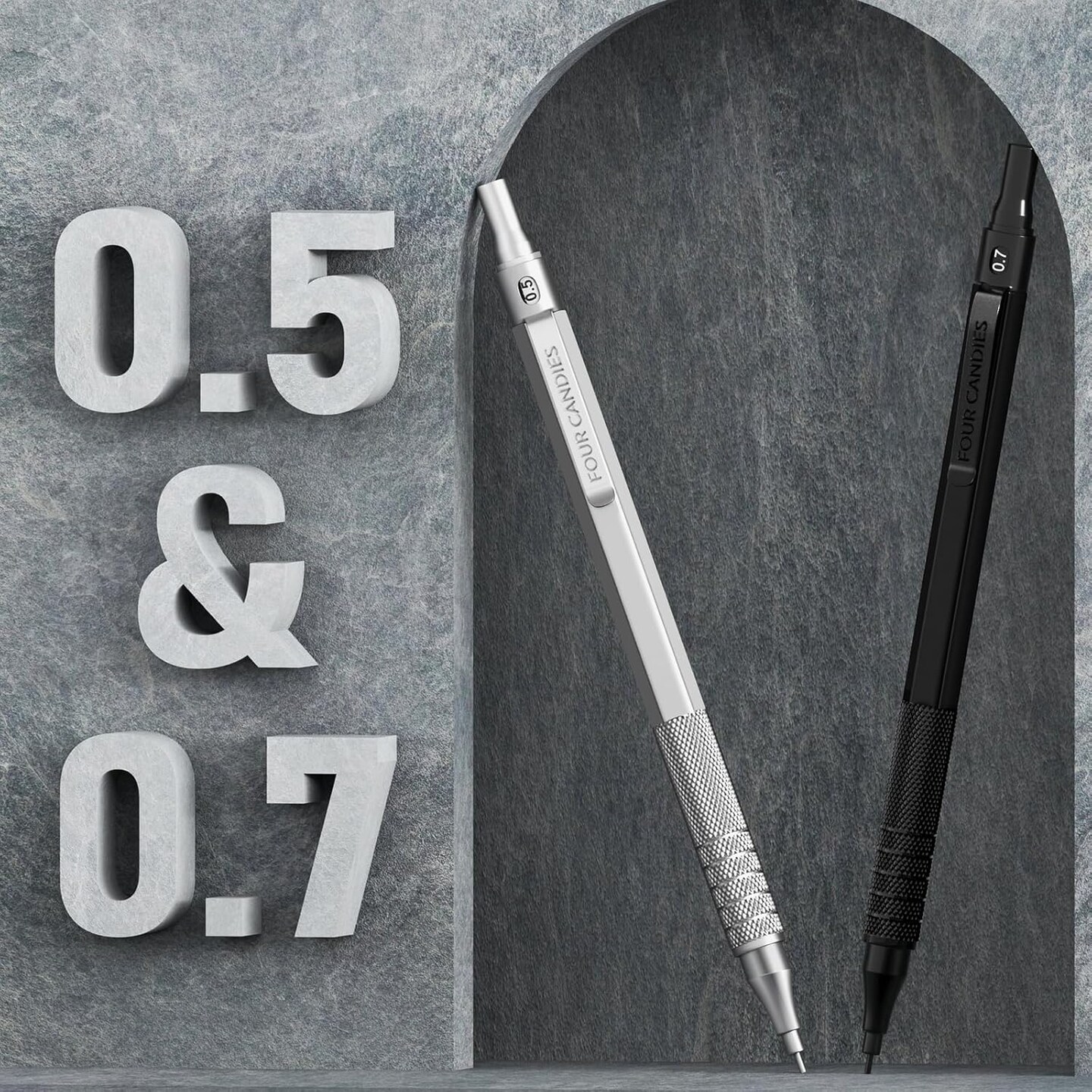 4PCS Metal Mechanical Pencils Set with Case, 0.5mm & 0.7 mm Artist Pencil with 8 Tubes (480PCS) HB Lead Refills, 3 Erasers,9 Eraser Refills For Writing Drafting, Drawing, Black&Silver