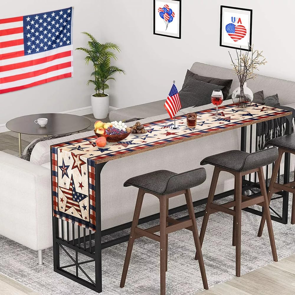 Stars and Stripes 4th of July Table Runner, Patriotic Memorial Day Table Runner American Flag Independence Day Kitchen Dining Table Runners for Home Party Decor