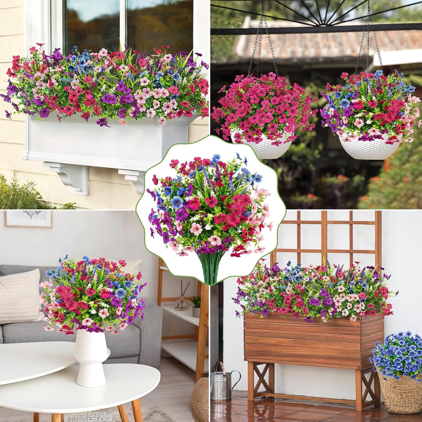 20 Bundles Artificial Summer Bouquets Flowers for Outdoors Decoration Fake Silk Flowers