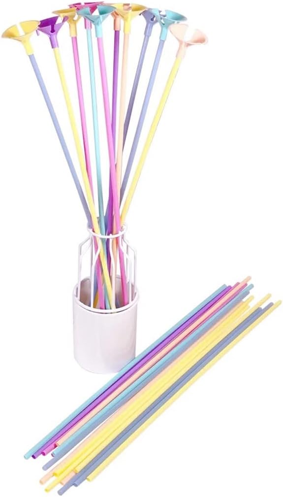 100 pcs 13inch Plastic Colorful Balloon Sticks Holders and Cups for Party, Wedding, Anniversary Decoration