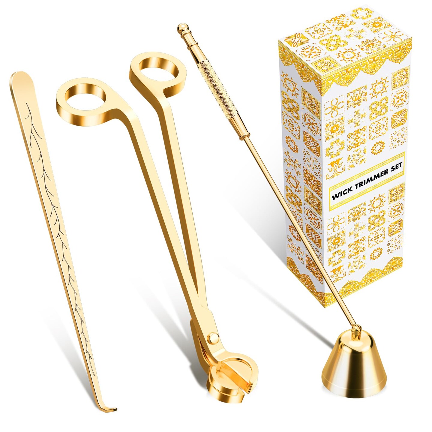 calary Candle Wick Trimmer, Candle Snuffer and Wick Dipper &#x26; Candle Accessory Set, 3 in 1 Candle Care Kit for Candle Lover (Gold)