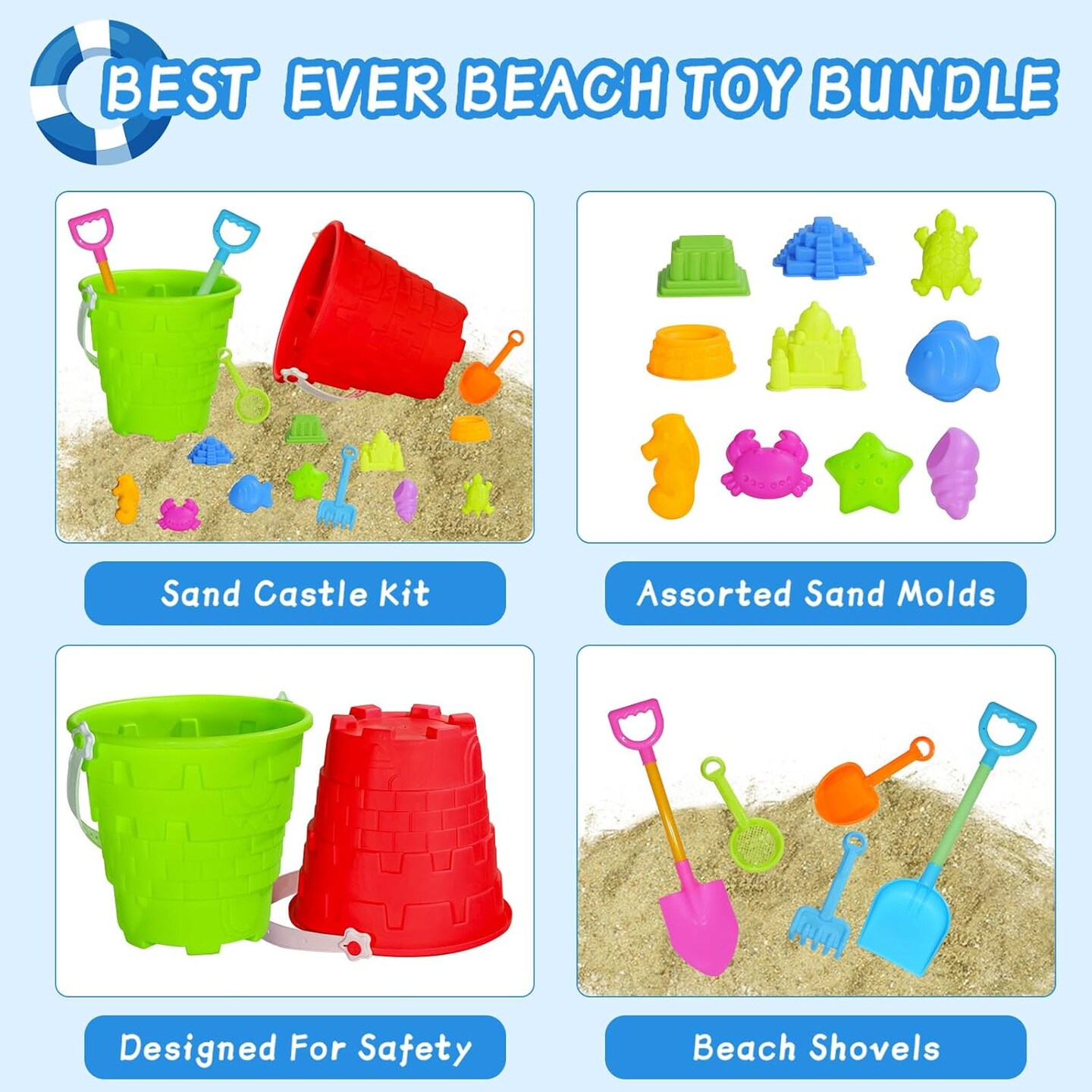 17 Pcs Beach Toys for Kids- Kids Sand Toys Includes Beach Bucket, Sand Mold, Sand Shovel, Rake,Sand Sifter Shovels,Sand Castle Toys - Sand Bucket and Shovel for Boys and Girls