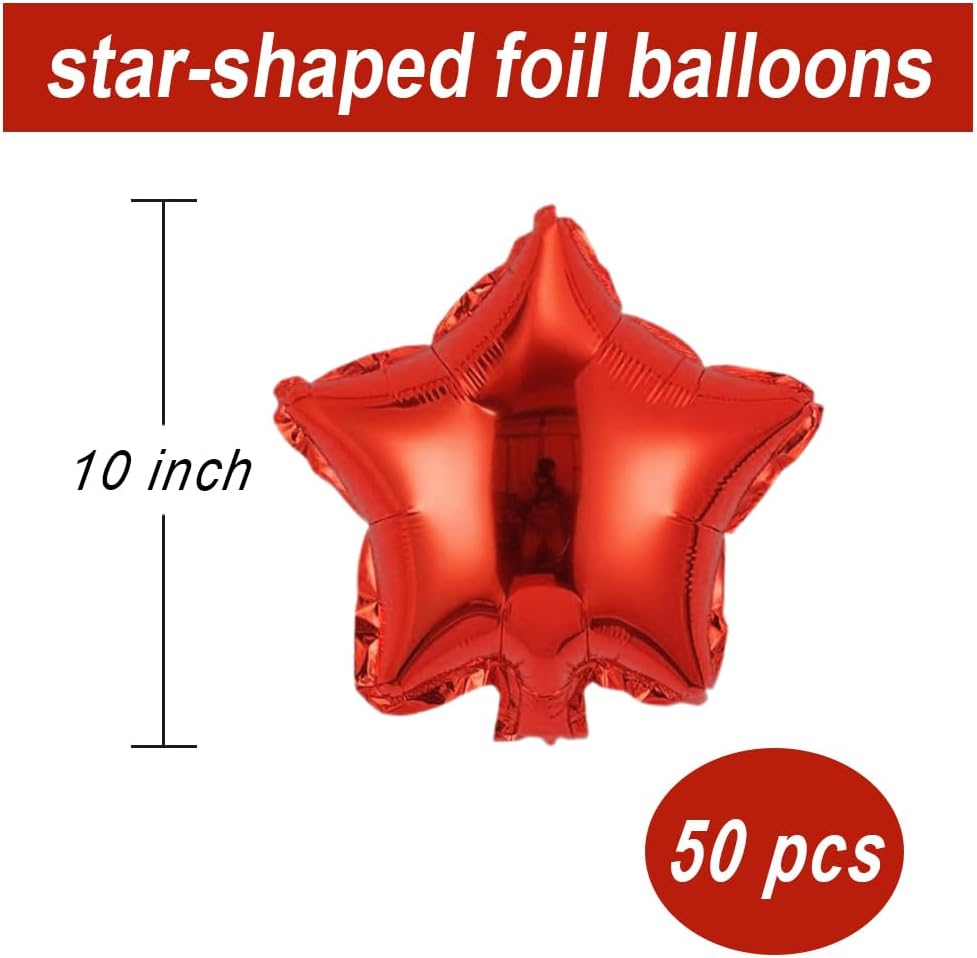 50 pcs Red Star Foil Balloons, 10 Inch Red Star Balloons Mylar Balloons for Wedding Decoration Party Balloons Birthday Decoration