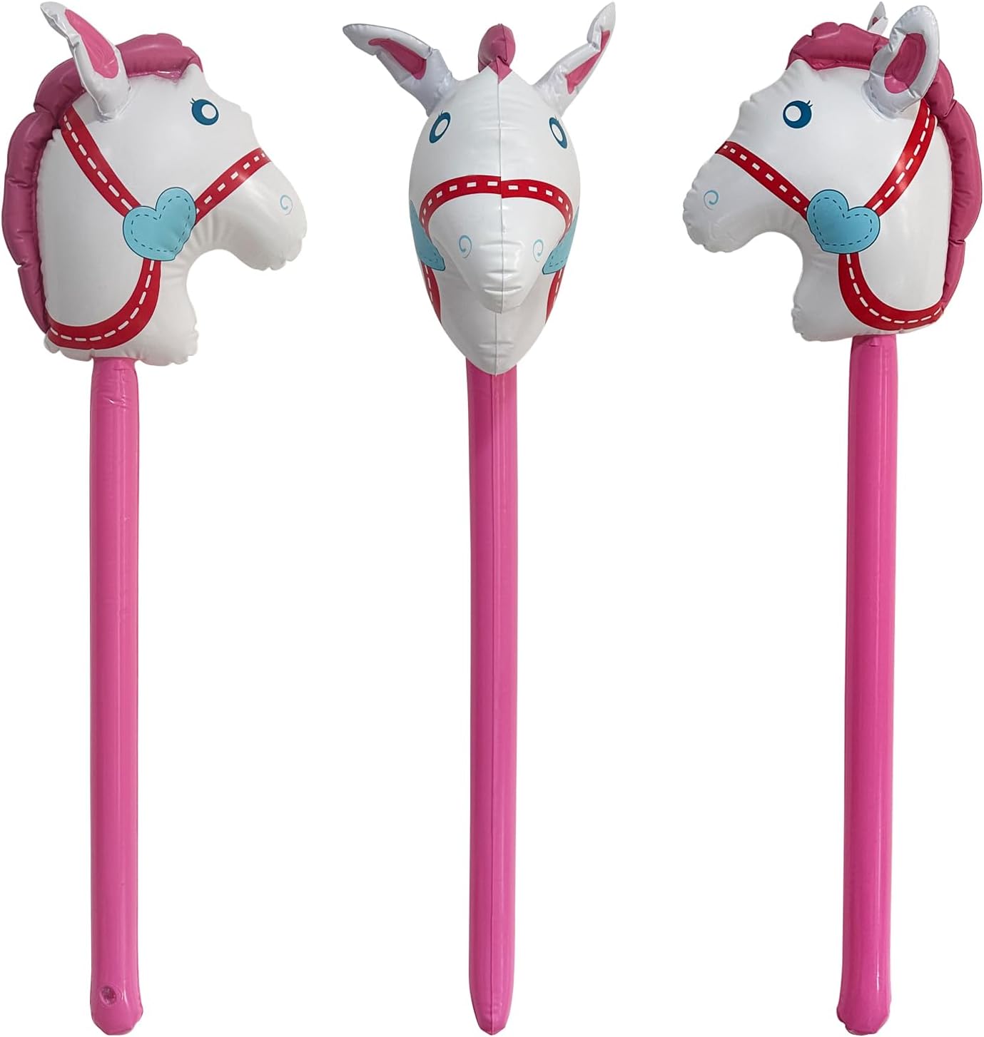 1 Pc Inflatable Horse Stick Inflatable Horse-head Stick Balloon for Party Decoration Horse Birthday Party Supply Favors Photo Booth Props for Costume Cosplay Party, 37 Inches, Pink