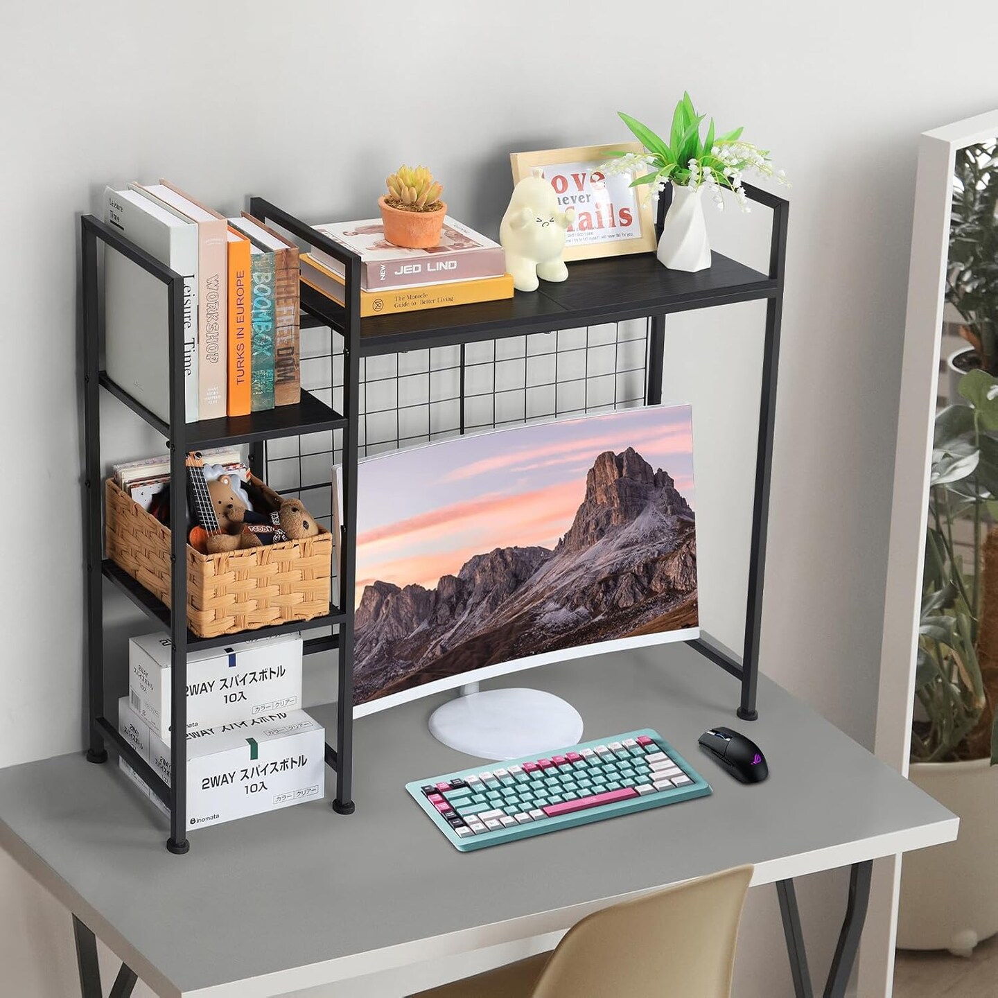Modern Black Office Desk Shelf Organizer &#x2013; 3-Tier Space-Saving Bookcase, Sturdy Metal Design for Home, Office, or Dorm