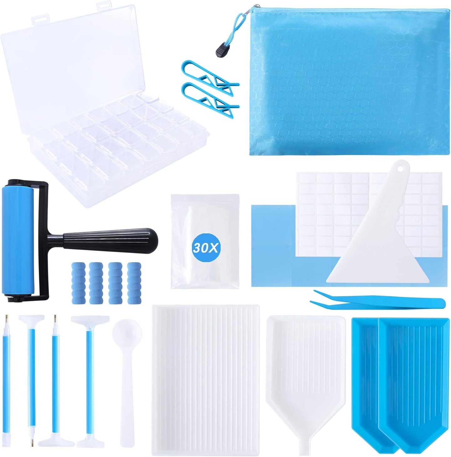 61PCS 5D Diamonds Art Accessories and Tools Kits with Diamond Painting Roller and Diamond Art Storage Box for Adults or Kids(Blue)