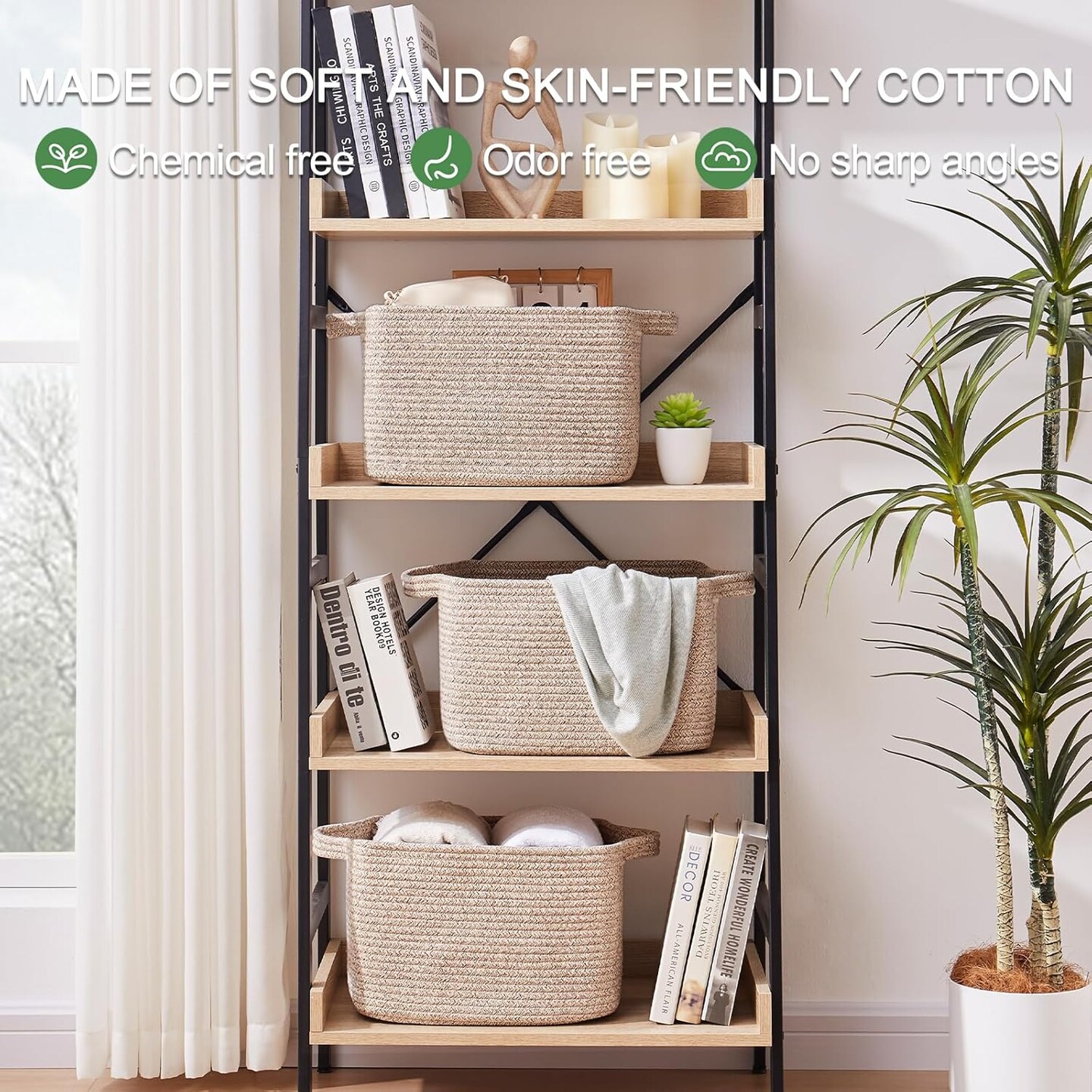 Summer baskets Cotton Rope Woven Storage Baskets for Shelves, Rectangle Storage Bins with Handles, Towel Basket - 13&#x22;&#xD7;9.85&#x22;&#xD7;8.7&#x22;, Brown