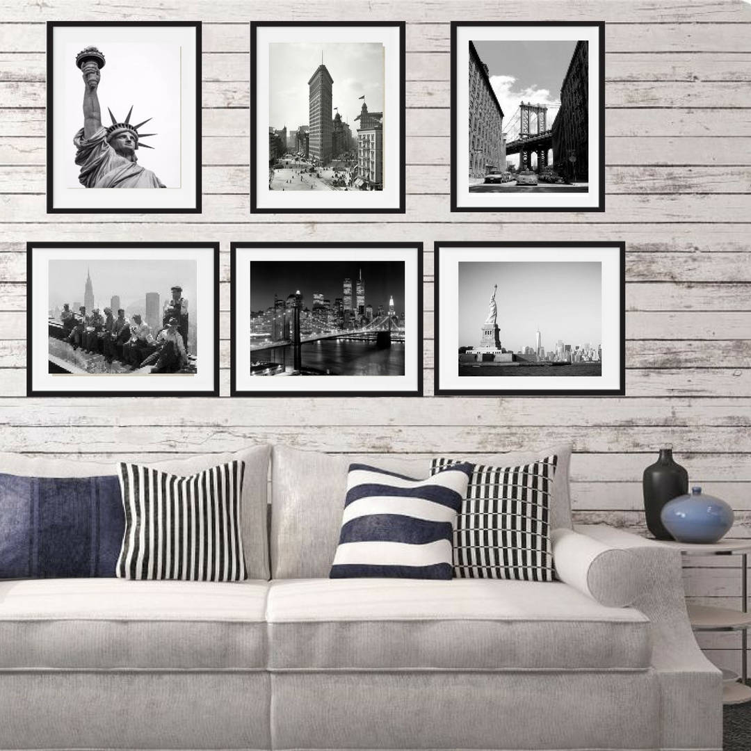 New York City black and white photography art framed Set of 6