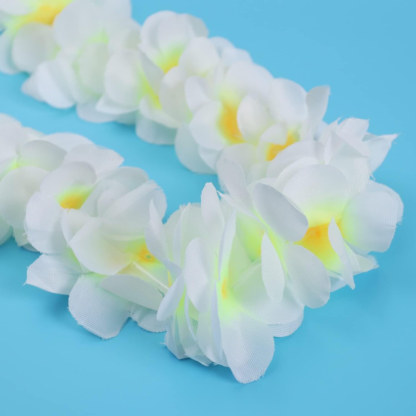6 Pack Summer White Hawaiian Leis Necklace Tropical Luau Hawaii Wreaths Silk Flower Lei Thickened Dance Garland Flower Leis