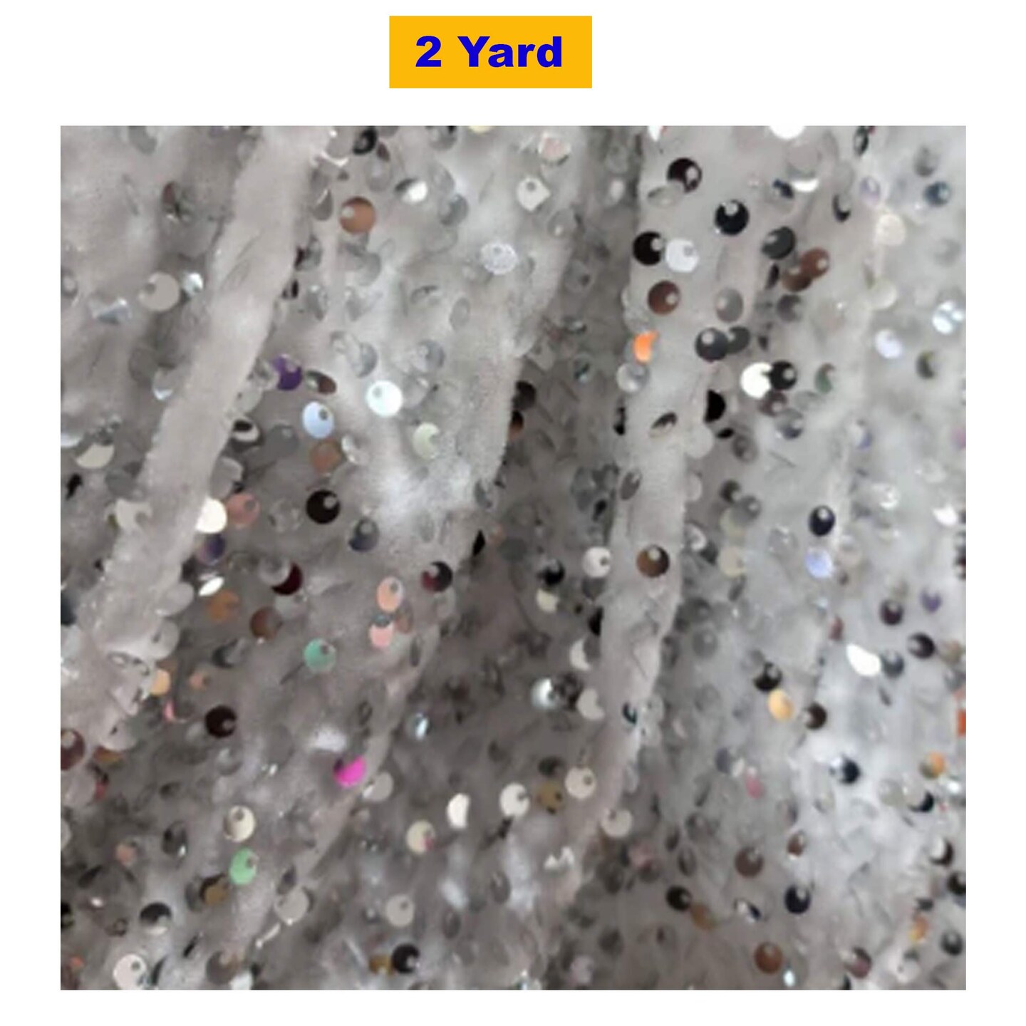White Velvet Fabric with Silver Sequin Embroidery
