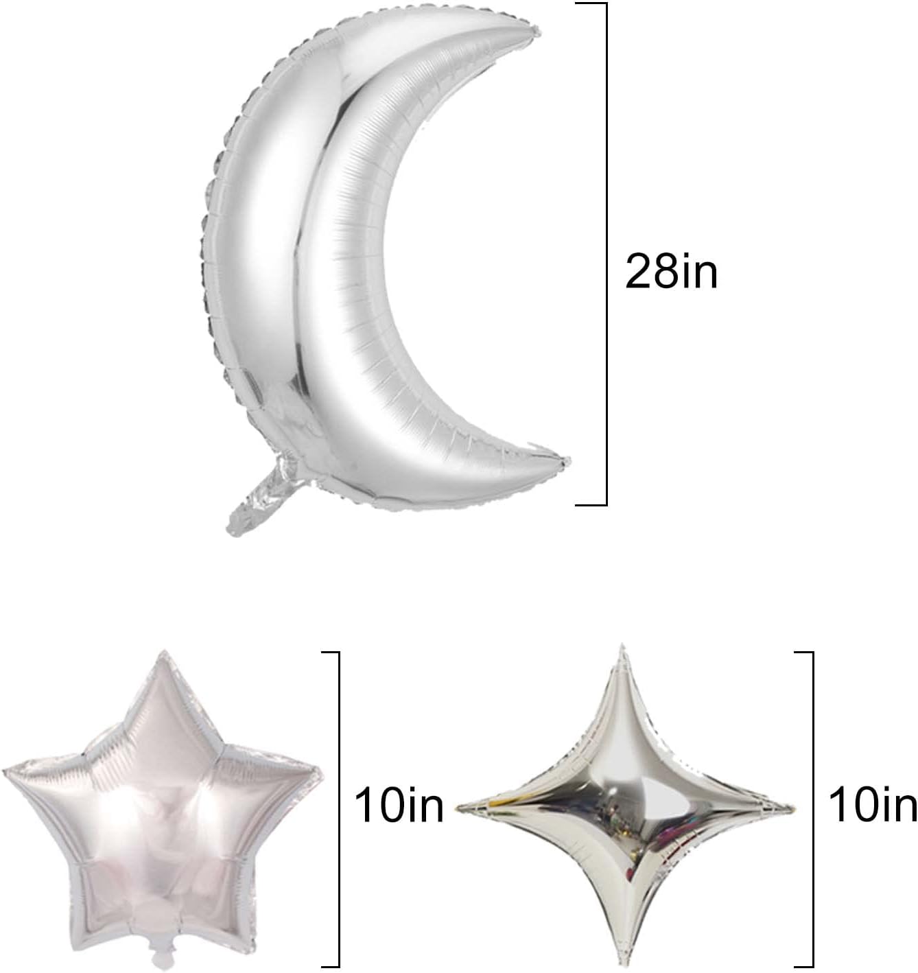 28PCS Silver Moon & Star Foil Balloons – Party Decorations for Baby Shower, Wedding, Birthday