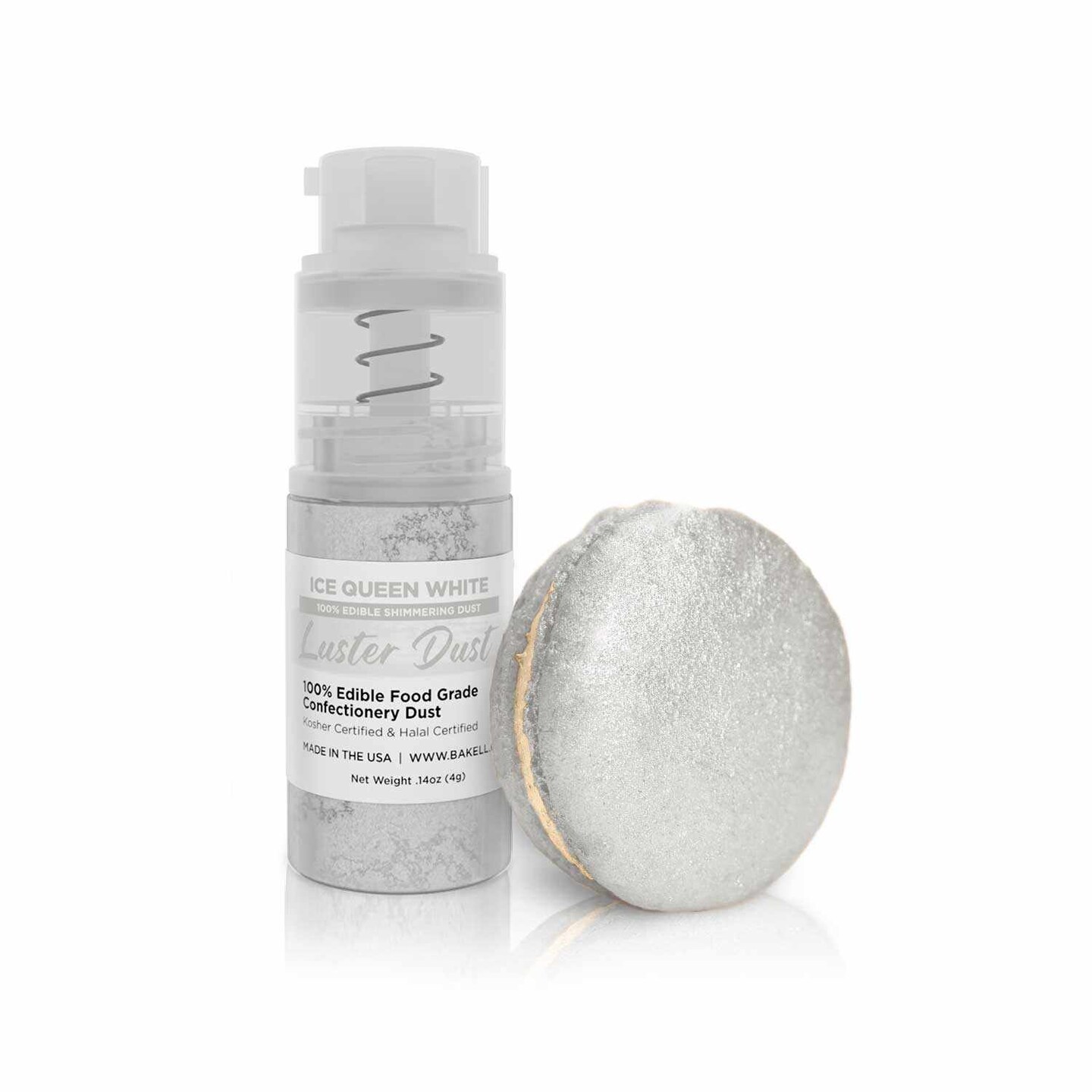 Bakell - Ice Queen White Luster Dust (4g, 1x Pump) Edible Vegan Dust & Paint for Baking, Desserts and Beverages