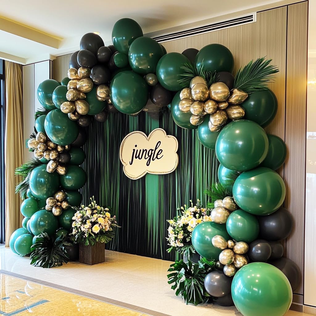 Black Green Gold Balloon Garland Double Stuffed Forest Dark Green Black Gold Balloon Arch Kit