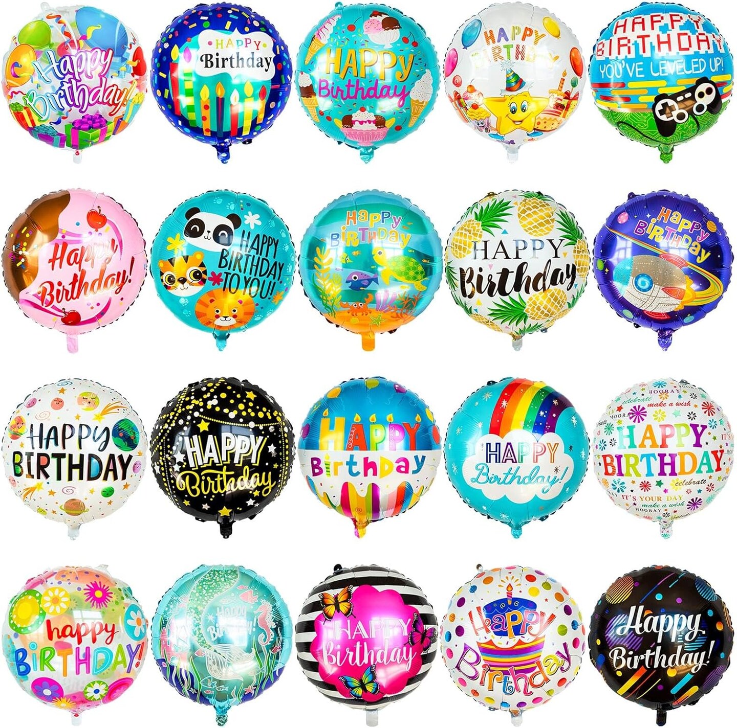 100 Pcs Happy Birthday Mylar Balloons, 18IN Round Birthday Helium Aluminum Foil Balloons