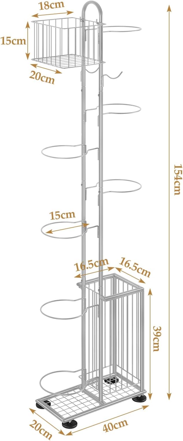 7-Tier Metal Ball Storage Rack with 2 Baskets &#x26; Hooks &#x2013; Vertical Space-Saving Organizer for Basketball, Football, Volleyball, Gear | Indoor/Outdoor Garage, Gym, Kids&#x2019; Room
