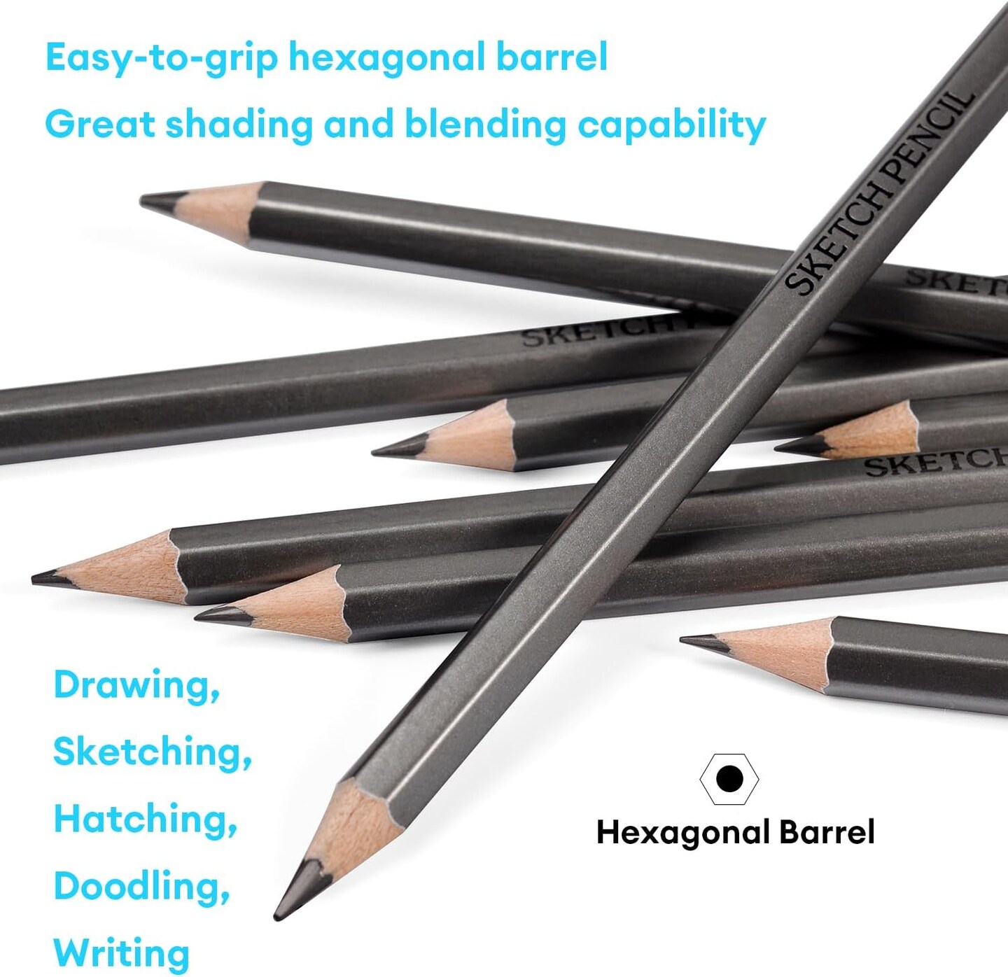 Professional Drawing Sketching Pencil Set - 12 Pieces Drawing Pencils 10B, 8B, 6B, 5B, 4B, 3B, 2B, B, HB, 2H, 4H, 6H Graphite Pencils for Beginners &#x26; Pro Artists