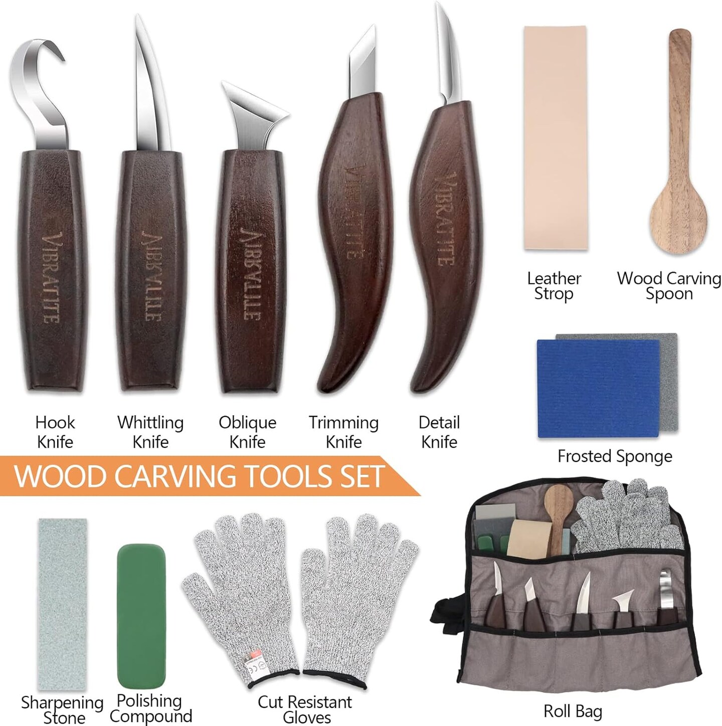 Wood Carving Kit, 14 PCS Wood Carving Tools Set with Detail Carving Knife, Spoon Blanks, Whittling Knife, Wood Whittling Kit for Beginners Kids Adults Woodworking DIY