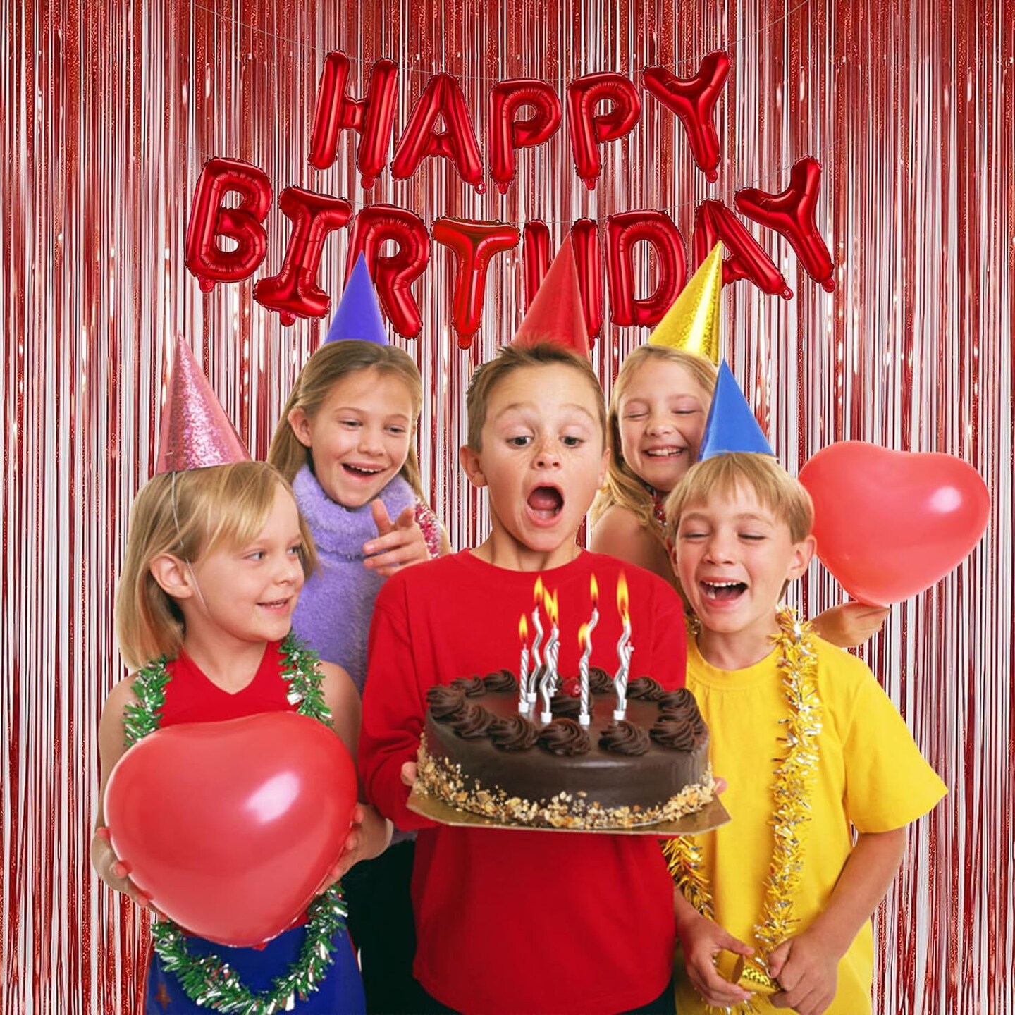 2 Pack Red Tinsel Foil Fringe Curtains Backdrop, Sparkle Tinsel Backdrop Curtains for Birthday Party Decorations