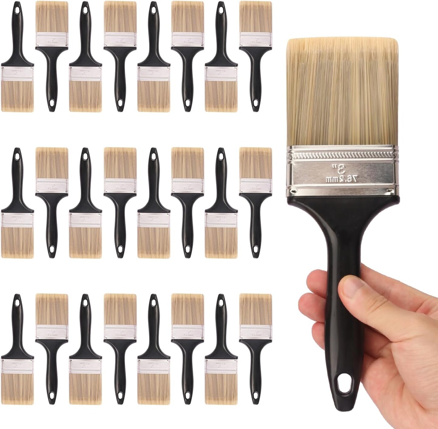 25 Pack 3 Inch Paint Brushes - A Professional Range of Wall Paint Brushes, Deck Paint Brush, and Chip Brushes - Perfect DIY Painting Tools for Your Home or Business KUKLIPJIM