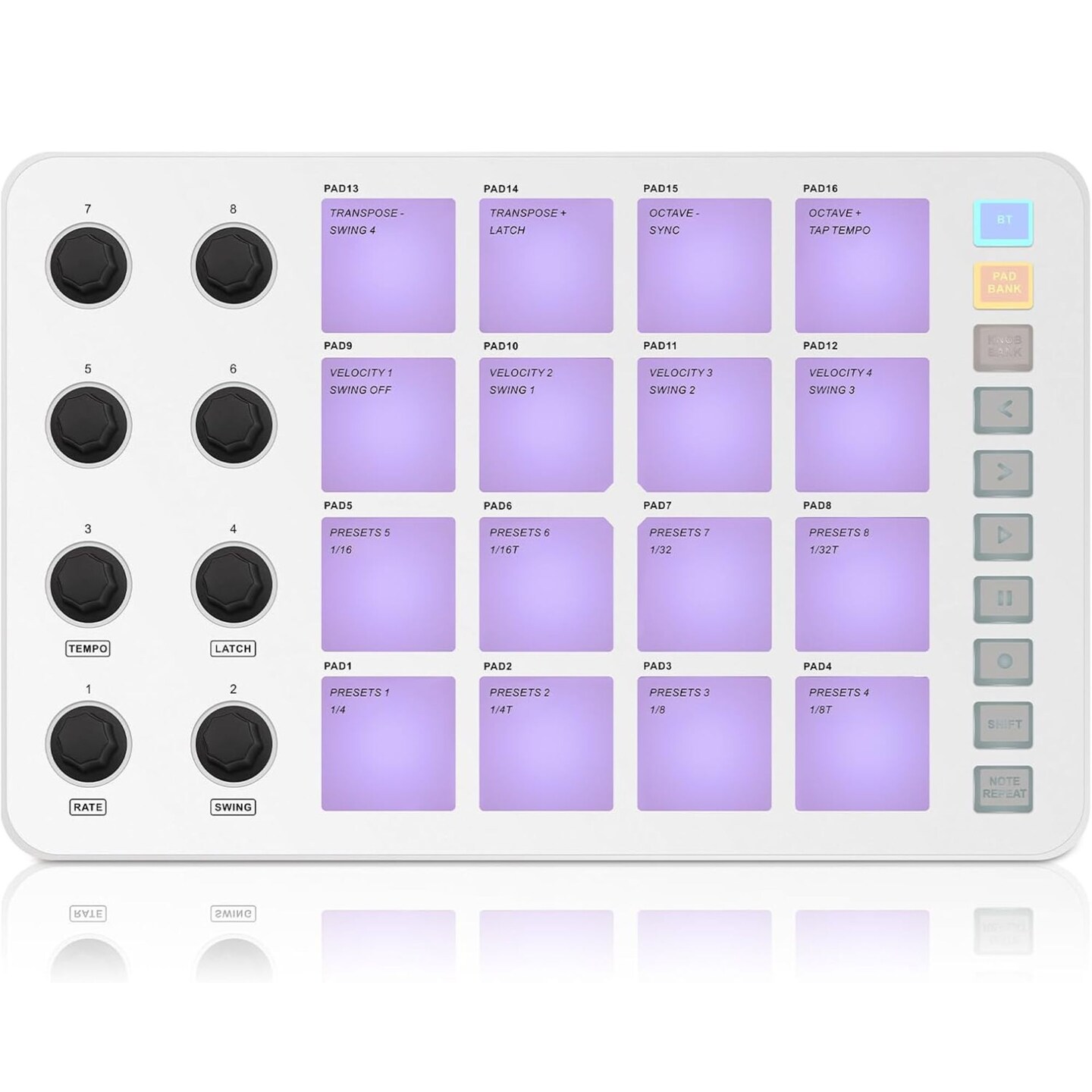M-Wave Midi Controller &#x2013; Bluetooth USB Pad &#x2013; 16 Drum Pads, 8 Knobs, Rechargeable, DAW Compatible