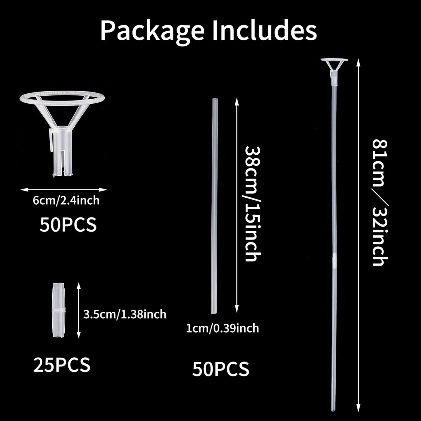 50pcs Balloon Sticks with Cups, 16" Clear Holders for Large Balloons – Party, Wedding & Graduation Decor
