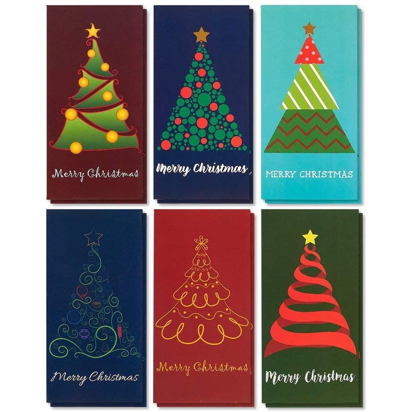 36 Pack Christmas Money Cards with Envelopes, Gift Cards Holders, 3.6x7.25 Inch Money Holder Christmas Cards, 6 Cute Xmas Tree Designs
