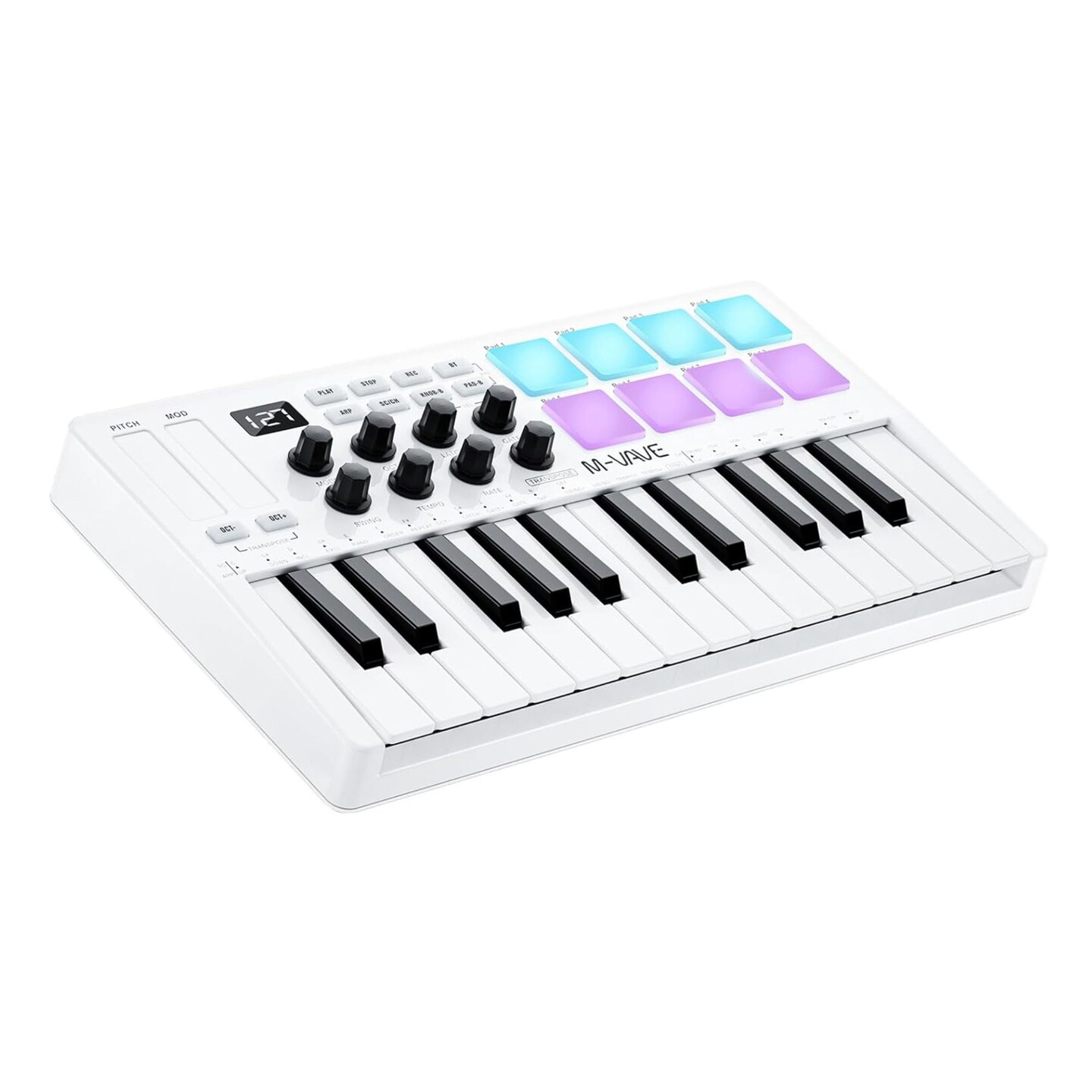 M-WAVE MIDI Keyboard Bluetooth – 25-Key Pad Controller with Drum Pads, Knobs, Software Included