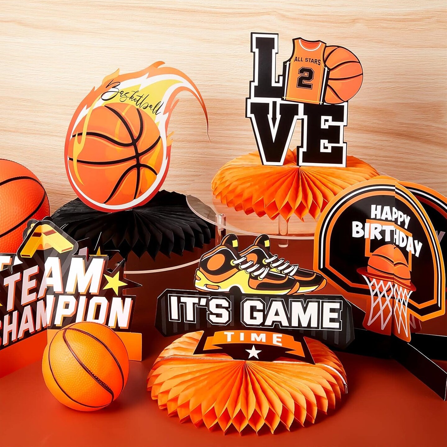 10 Pieces Basketball Birthday Decorations Basketball Table Centerpieces Party Decorations Honeycomb Centerpieces