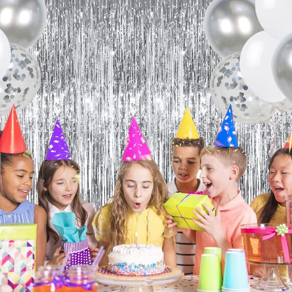 3Pcs Silver Metallic Tinsel Foil Fringe Curtains,3.28ft x 6.56ft Silver Photo Booth Backdrop Streamer Curtain,Great for Bachelorette,Birthday,Christmas,New Year Party Decorations