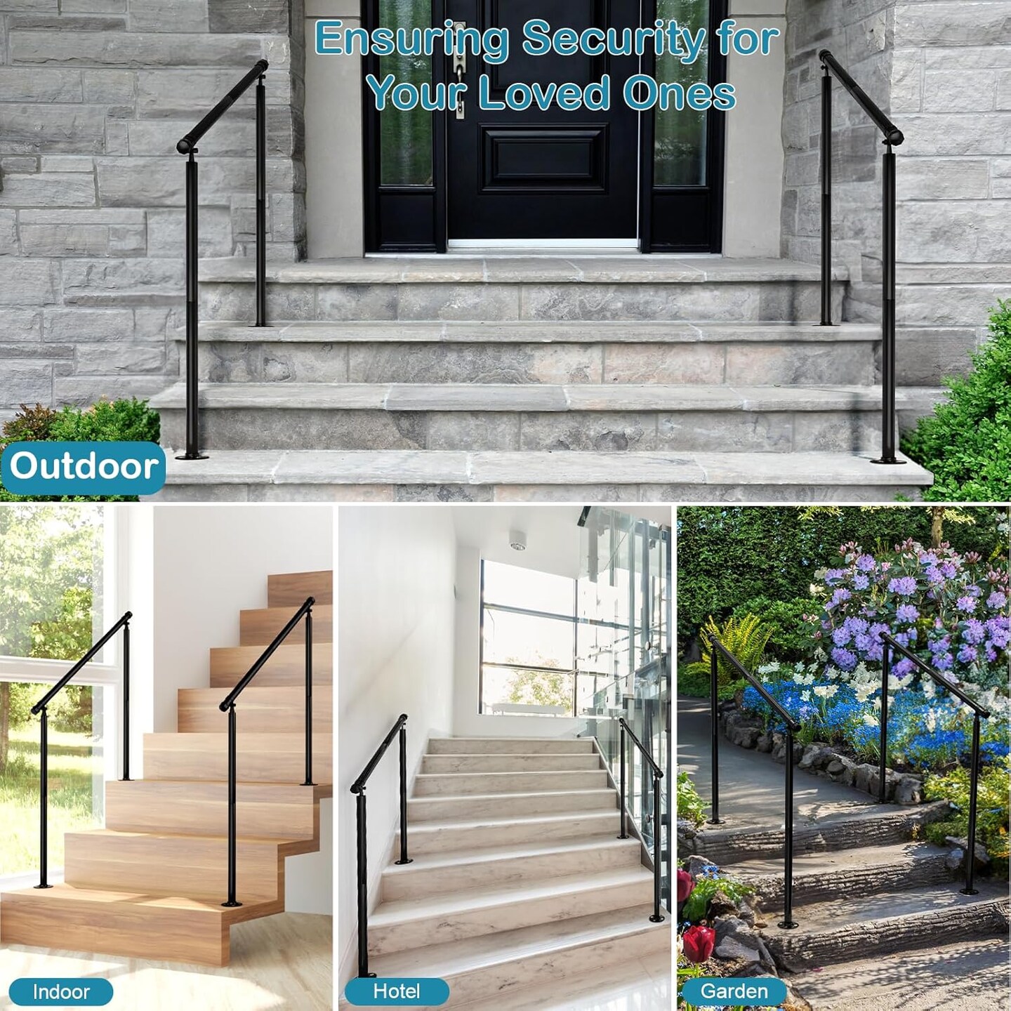2-Pack Outdoor Stair Railing Handrails for 2-3 Steps &#x2013; Heavy-Duty Wrought Iron with Non-Slip Grip &#x26; Installation Kit, 500 lb Capacity (33&#x22;W x 32&#x22;H, Black)