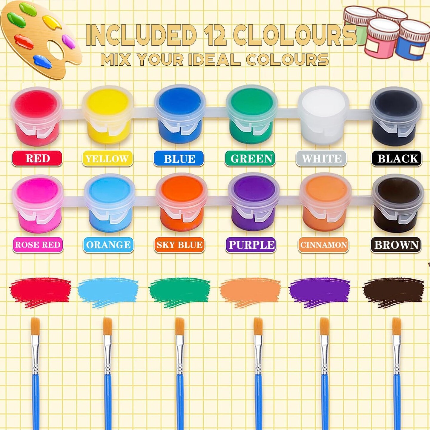 145pcs Mini Acrylic Paint Set – 12 Washable Colors with 5 Trays for Kids’ Crafts & Easter Painting
