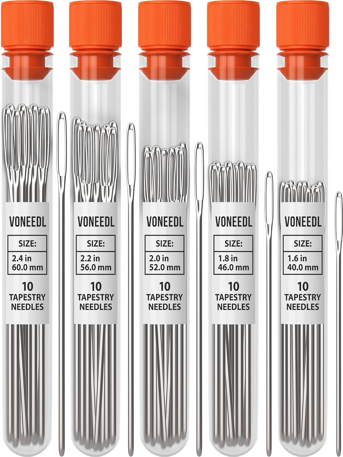 50PCS Large Eye Blunt Tapestry Needles – 5 Sizes with Storage Tubes for Crafts & Sewing