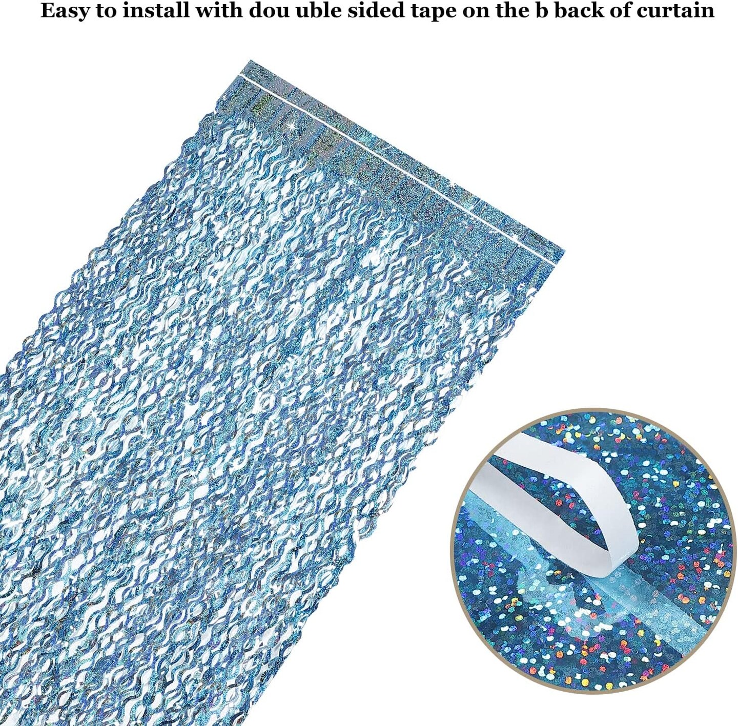 3 Pack 3.3 ft x 6.6 ft Tinsel Foil Fringe Curtain Blue - Foil Fringe Backdrop Wall Curtains for Baby Shower,Mermaid,Under The Sea,Ocean,Frozen Party Decorations