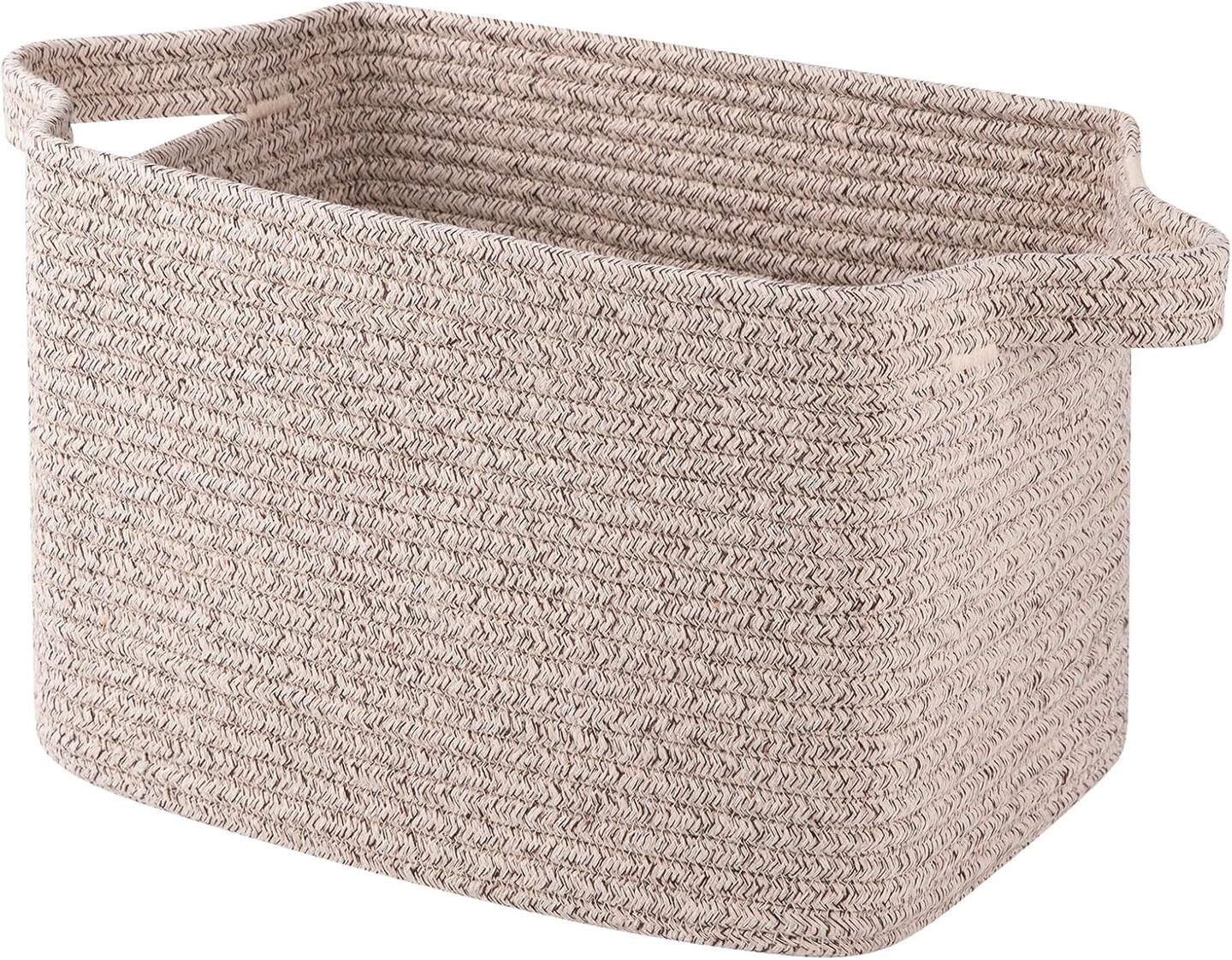 Summer baskets Cotton Rope Woven Storage Baskets for Shelves, Rectangle Storage Bins with Handles, Towel Basket - 13"×9.85"×8.7", Brown