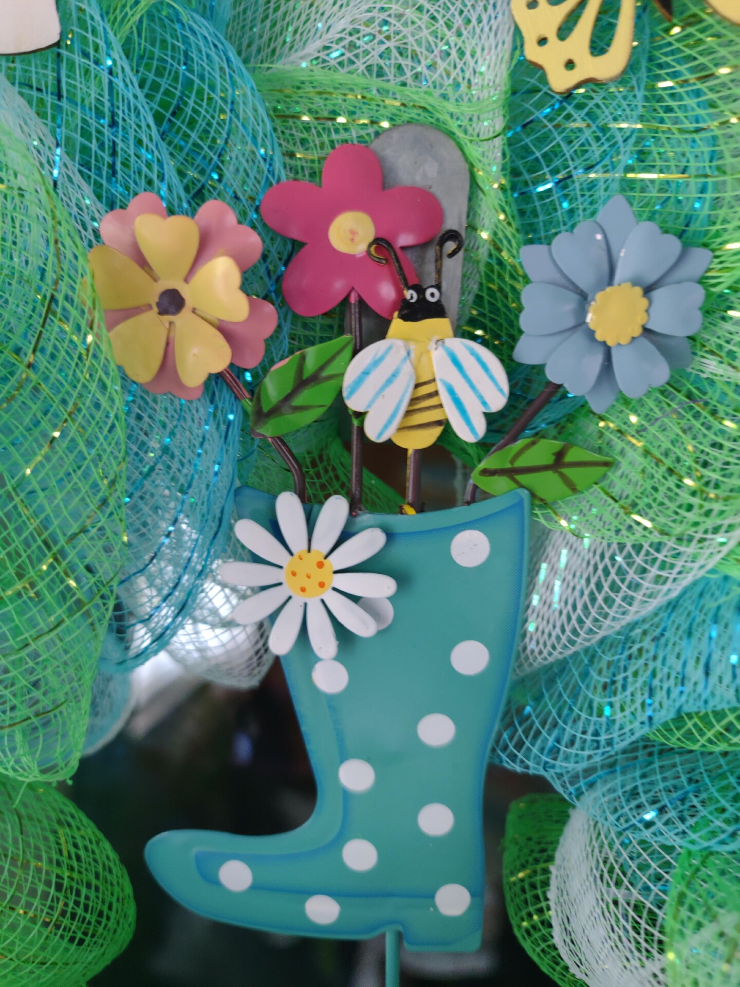 Happy Spring Rainboot Deco Mesh Spring Wreath 18 in. | MakerPlace