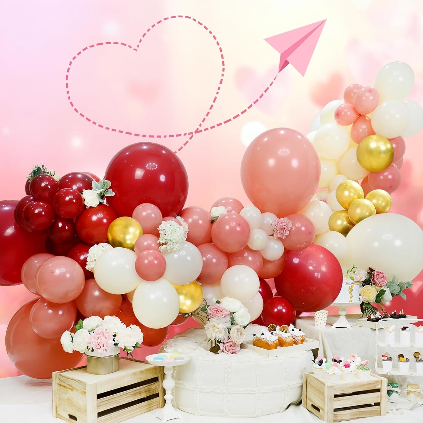Pink and Red Balloon Arch Kit - Dusty Rose Red Gold Cream Balloon Arch Cherry Red Dusty Pink Balloon Garland for Party Decorations