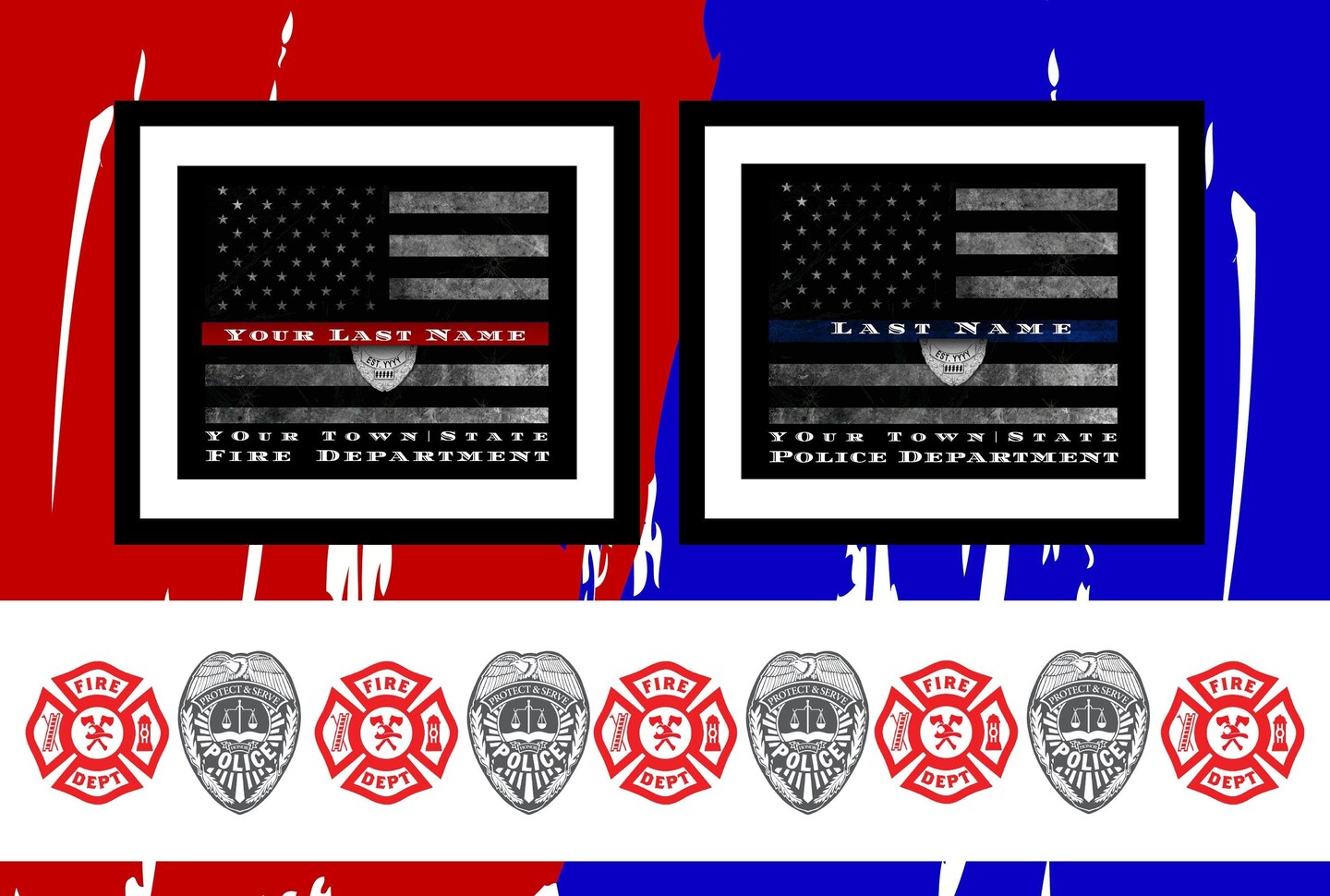 Thin red line flag framed Firefighter Wall art decor