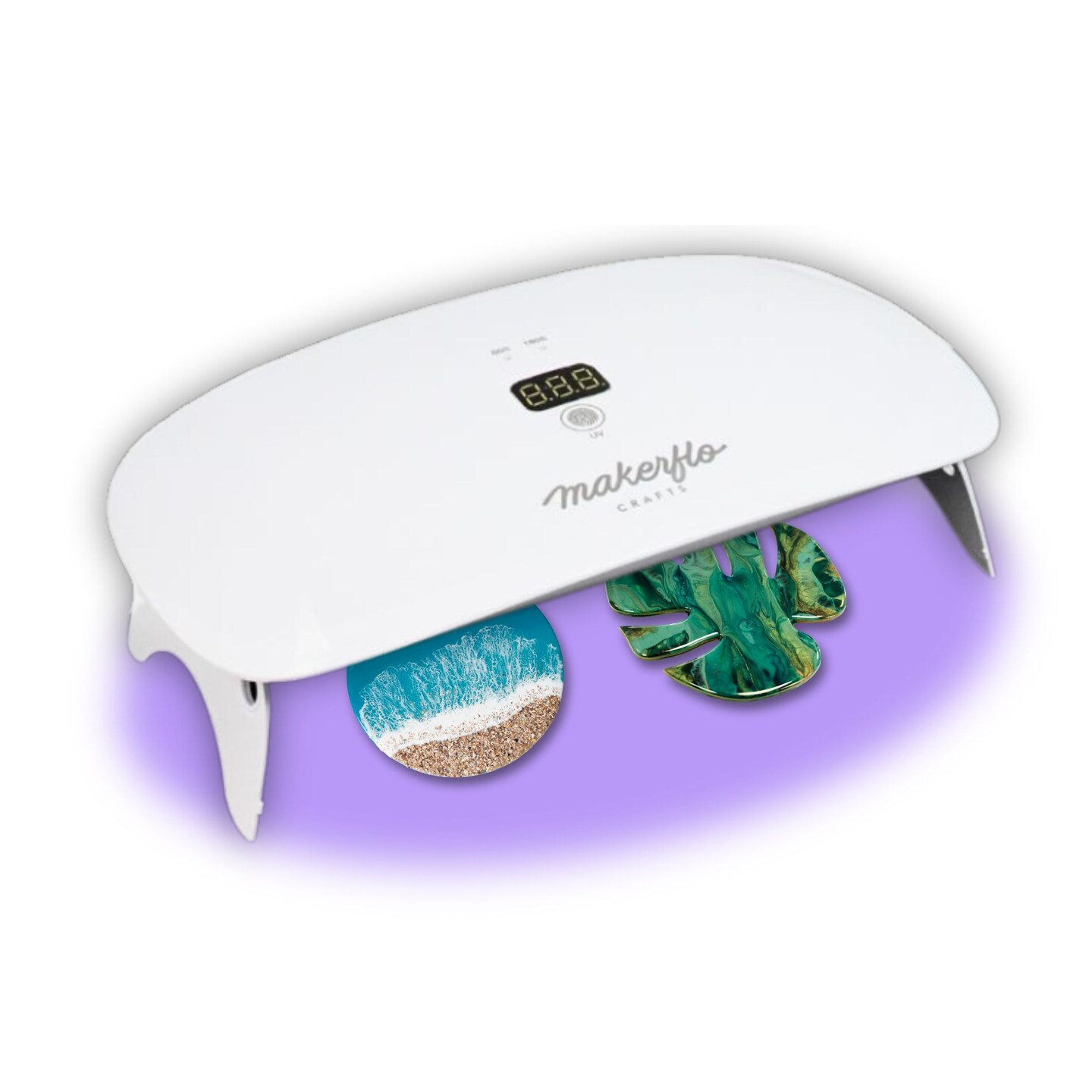 Makerflo UV Resin Lamp – 36W, 23 LED Bulbs, 365-405nm Curing, USB-C Rechargeable, Wireless/Wired, 3 Timer Modes, Digital Display, Adjustable Legs – Perfect for Resin Crafts & Jewelry