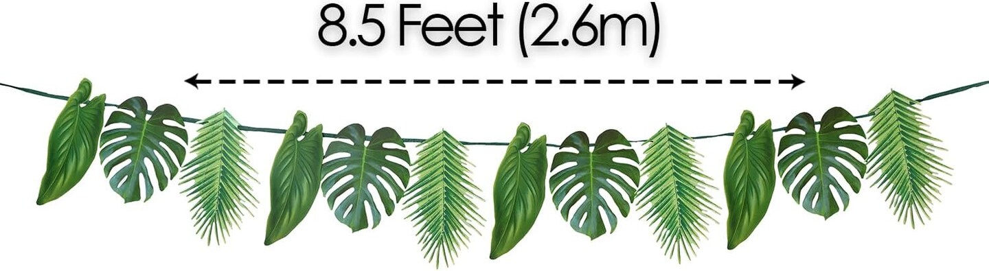 Summer Tropical Palm Leaf Garland Party Decorations, Length 2.6M, 8.5 FT, Green