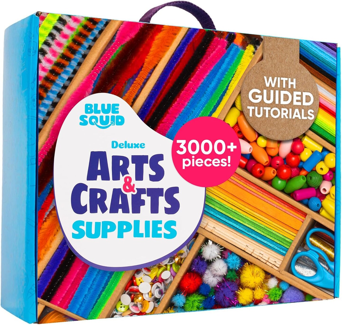 Arts &#x26; Crafts Summer Chest - 3000+ pcs Deluxe Craft Supplies Box, 2 Drawers, 18 Compartments, Sturdy Handle - Art Crafting Kit Easter Gifts for Kids, School Supply for Ages 4 5 6 7 8 9 10 11 12