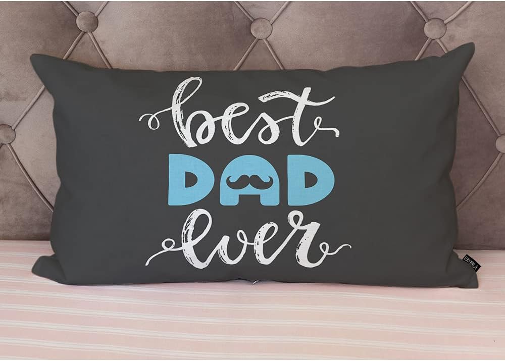 Happy Father&#x27;s Day Lumbar Pillow Cases Best Dad Ever Mustache Beard Calligraphy Blue Black White Decorative Throw Pillow Cover Rectangle Cushion Covers Cotton Linen 12x20 Inch for Men Women
