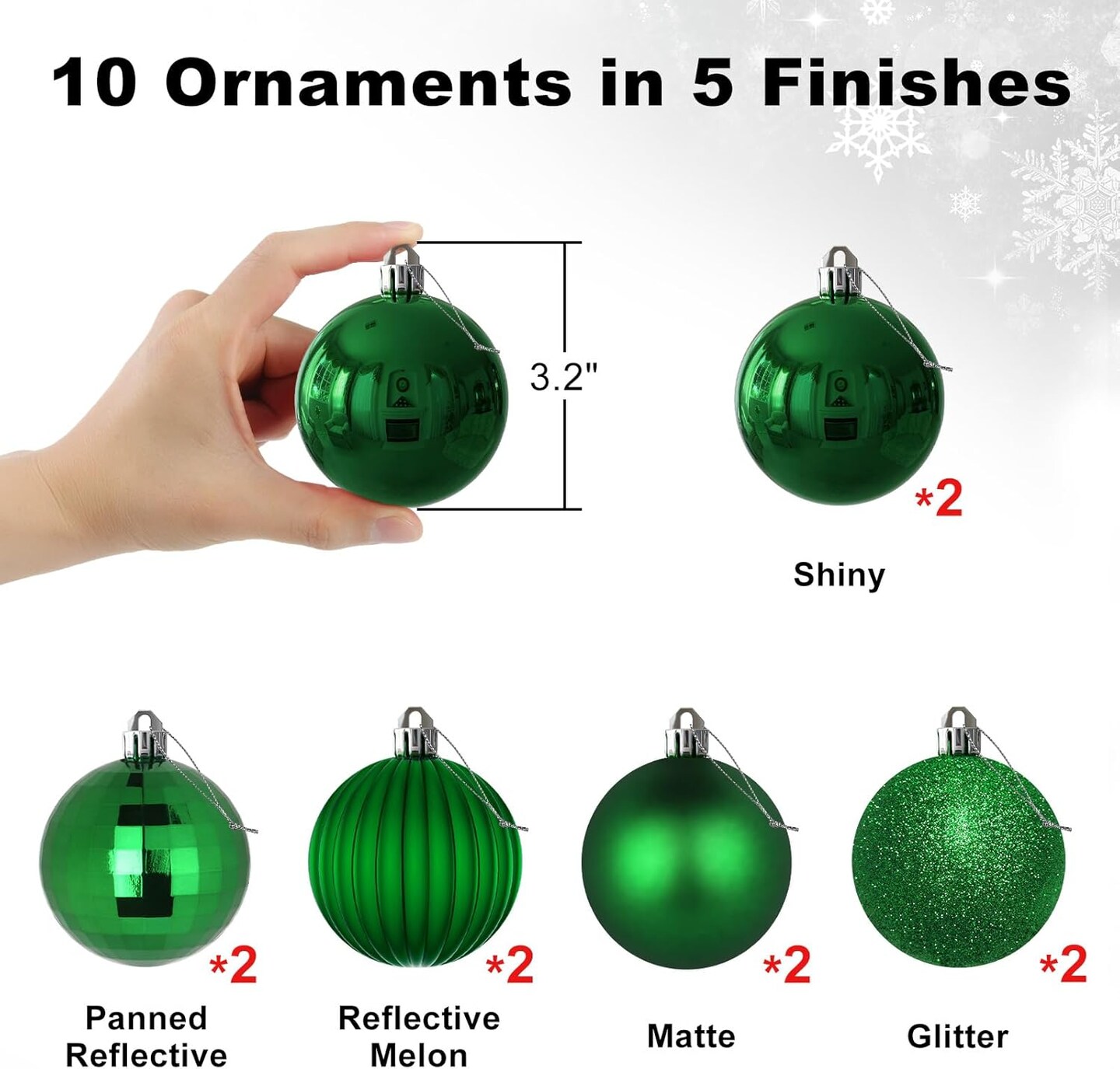 Emerald Green 3.2&#x22; Large Christmas Balls - Christmas Tree Decoration Ornaments Shatterproof Hanging Balls for Birthday Halloween Holiday Wedding Decorations Set of 10pcs