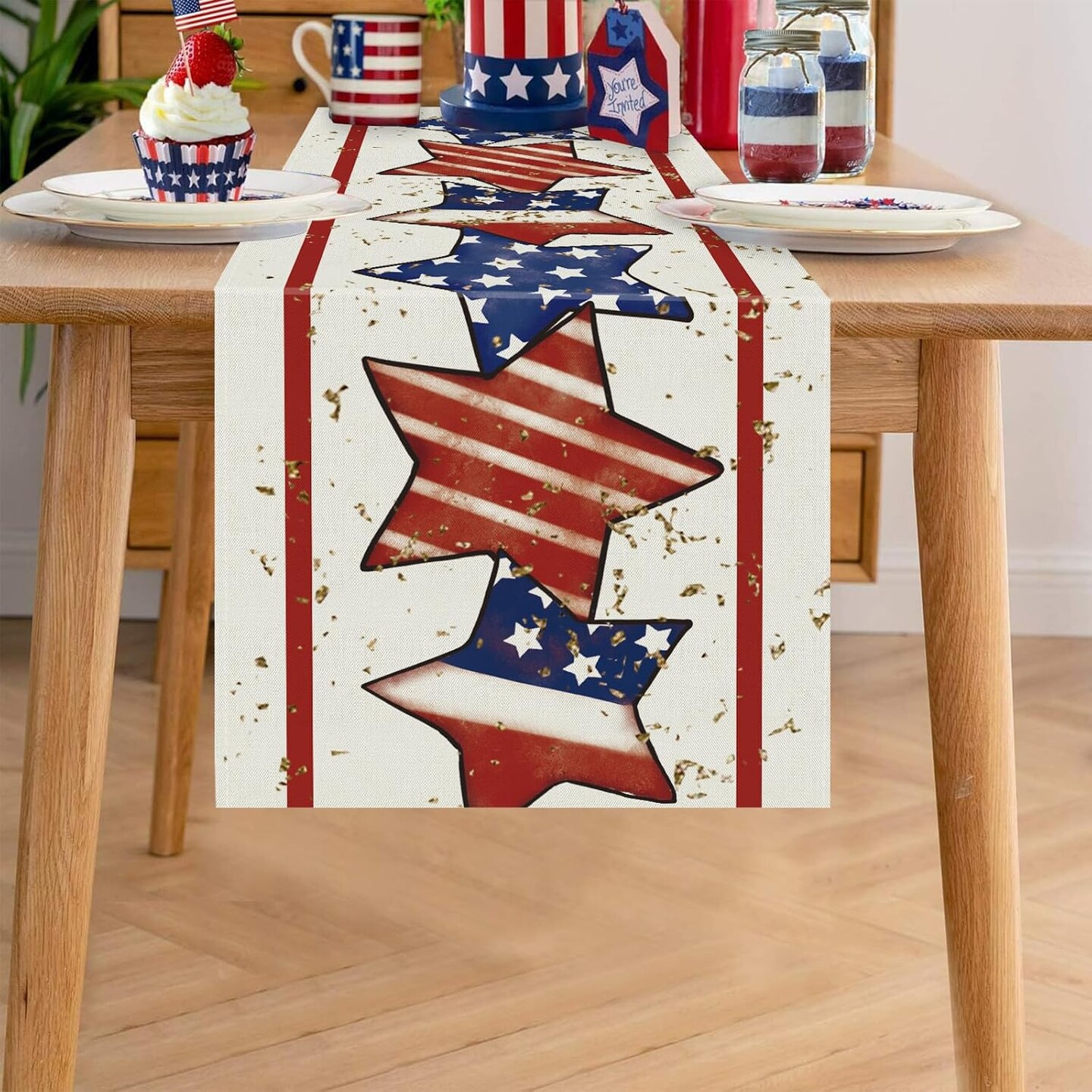 4th of July Table Runner America Flag Stars Stripe Patriotic Table Runners Memorial Day Independence Day Vintage Kitchen Dining Home Party Decor Supply 13x72 Inch