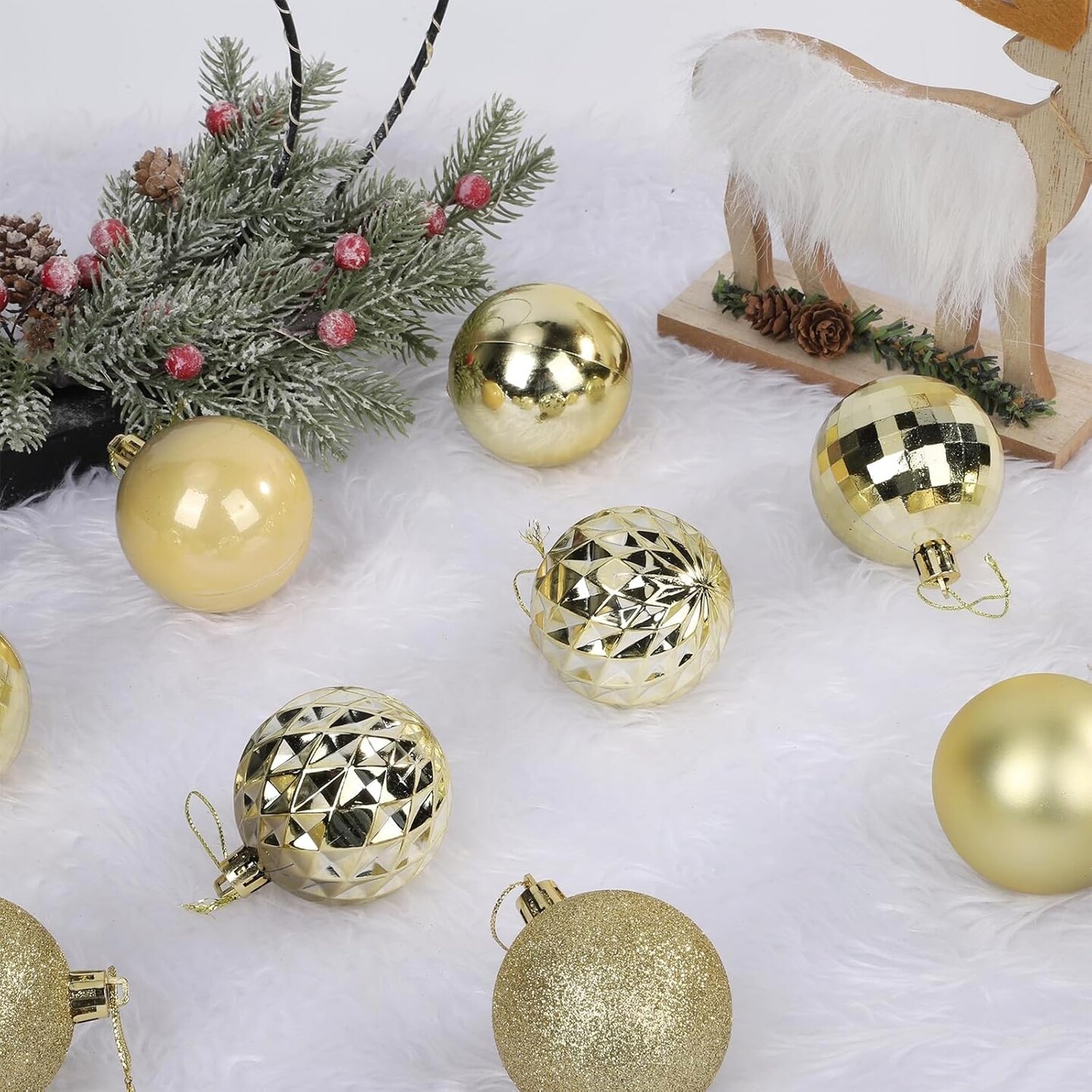 36 Pcs Christmas Ball Ornaments Gold Christmas Ornaments Set for Christmas Tree Decorations Shatterproof Large Christmas Decorations Ornaments Bulk Balls 2.36 Inches Hanging Decor for Xmas