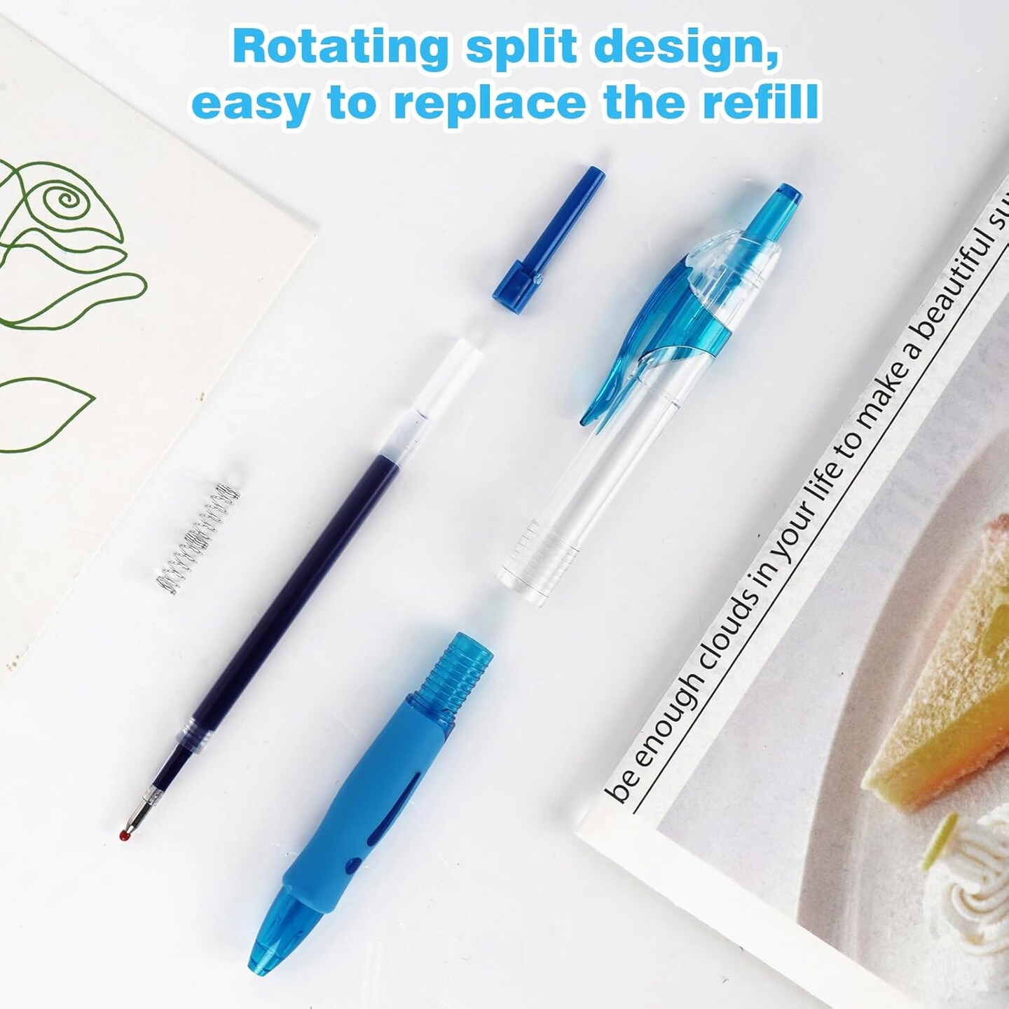 Blue Gel Pens, 12 Pcs Retractable Fine Point 0.7mm With 4 Refills,Blue Pen&#xFF0C;Featuring Smooth Writing And Quick-Drying Ink, Suitable For Women, Men, Journaling, School, And Office Use