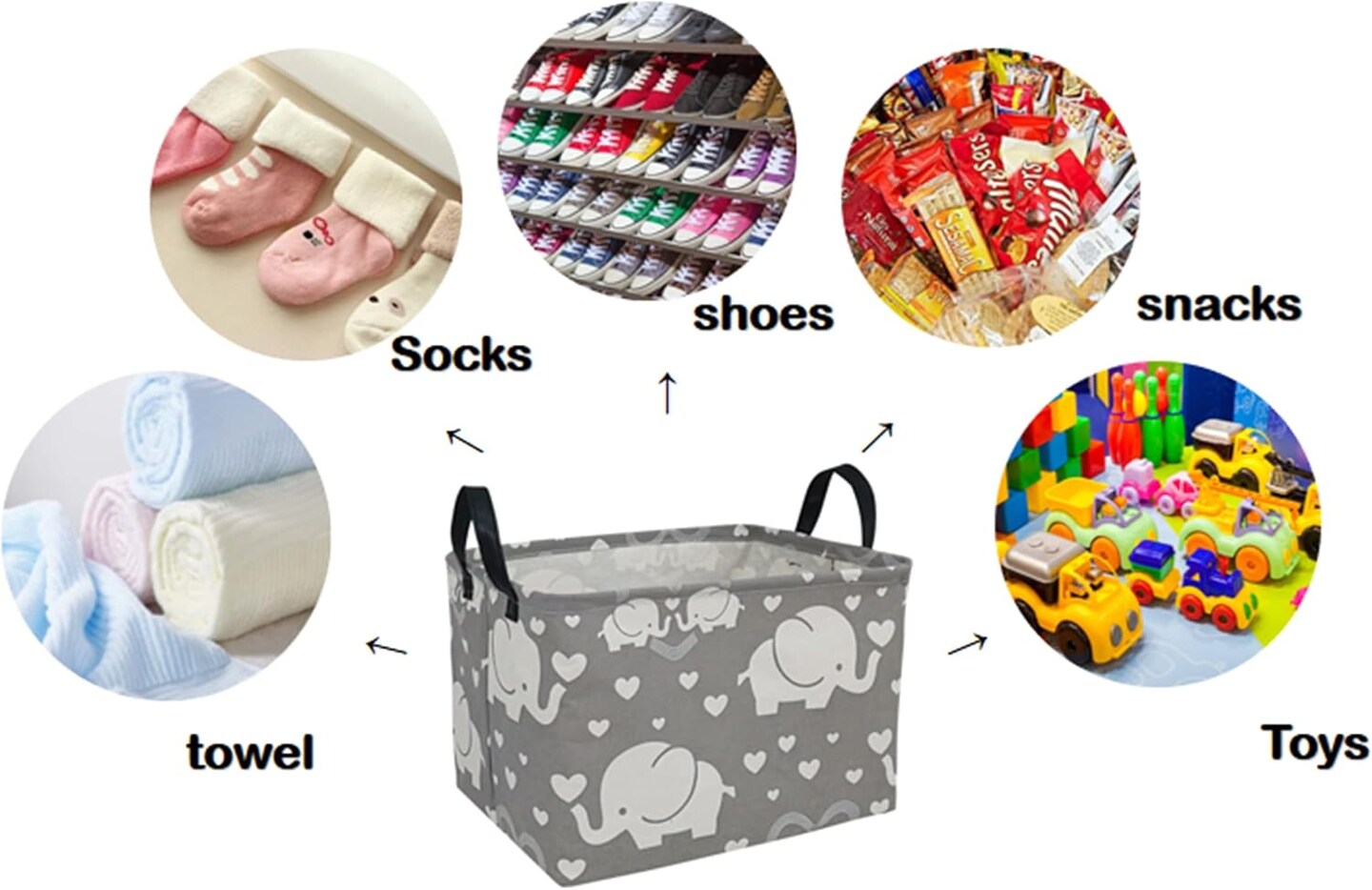 Summer Storage Basket Shelf Storage Basket Organizer Box Clothes Laundry Hamper Toys Nursery Basket Baby Laundry Basket with Handles (REC-Love Elephant)