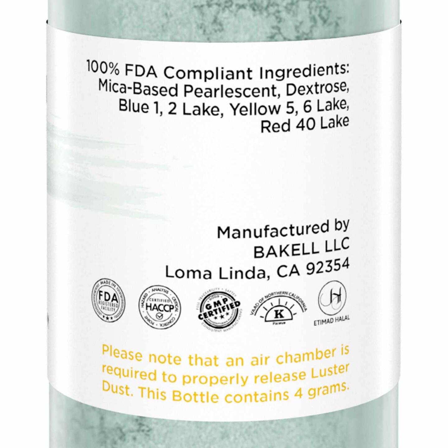 Bakell - Silver Sage Luster Dust (4g, 1x Pump) Edible Vegan Dust &#x26; Paint for Decorating Desserts and Beverages